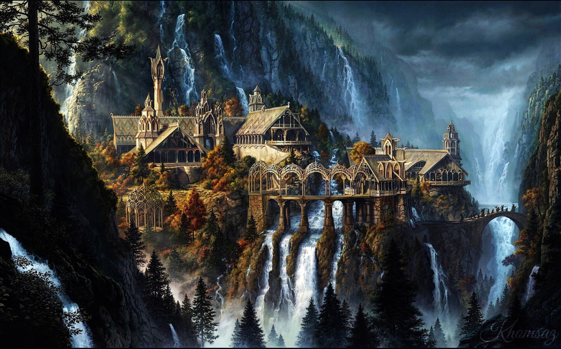Nature Mountains The city Waterfall Lord Of Rings 2k