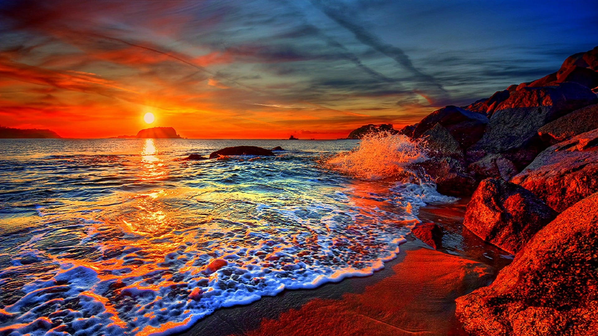 sea sky shore horizon coast greece ocean sunset santorini 2k