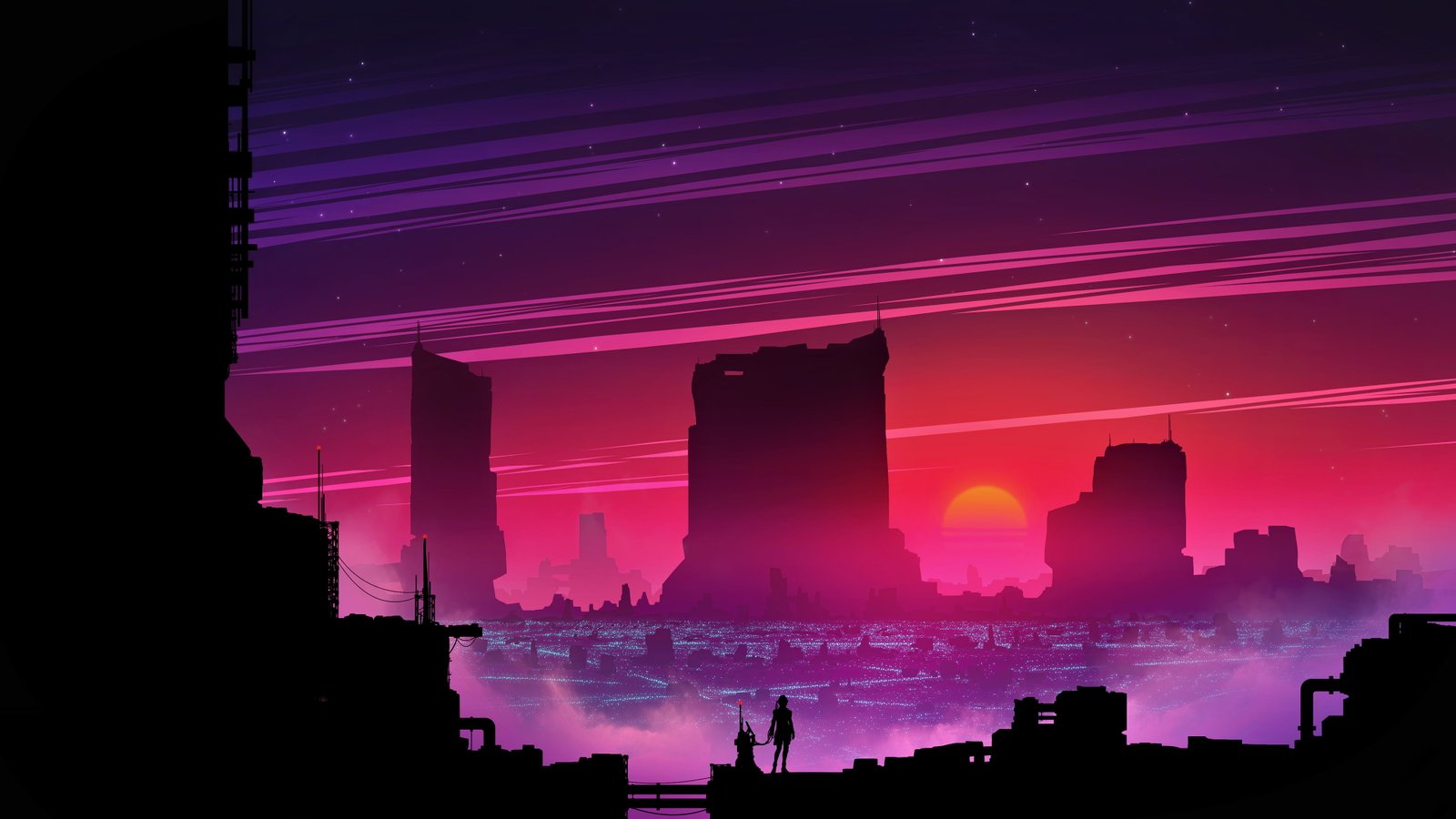 cityscape landscape lights city cyber science fiction 2k 4k