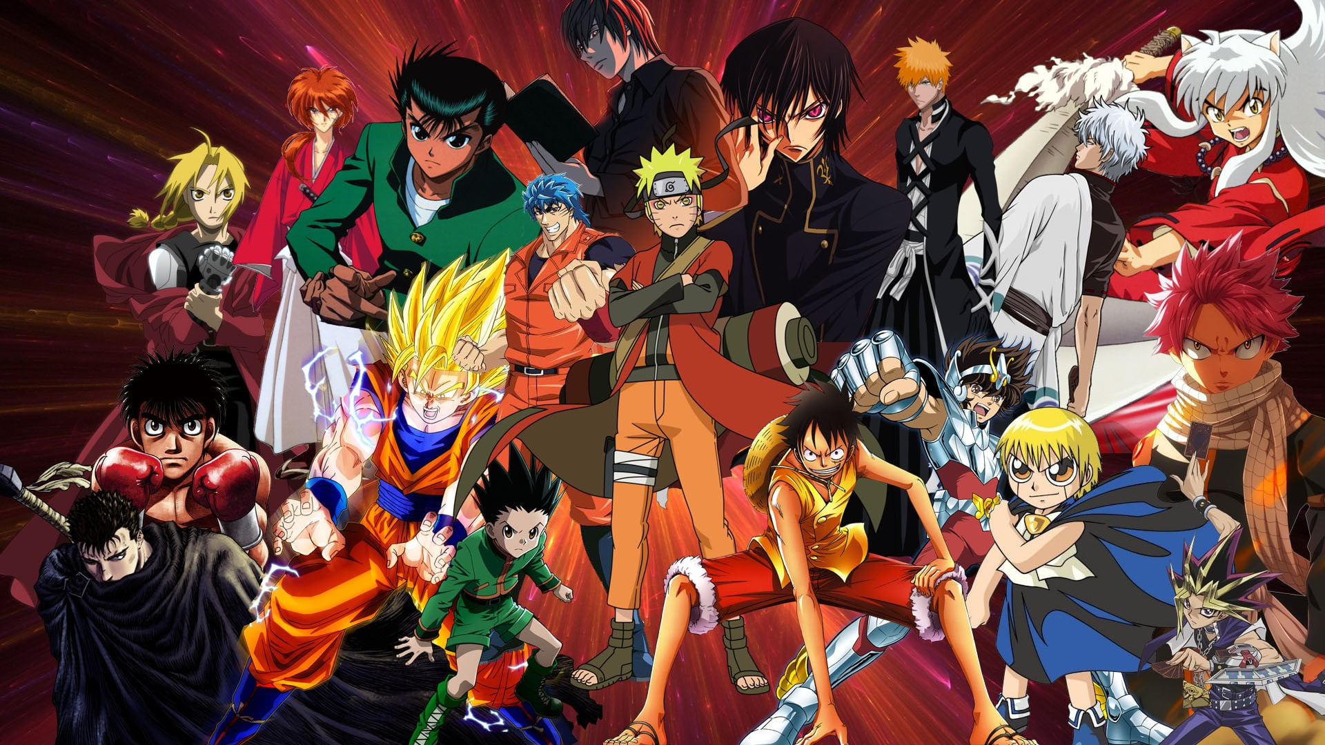 anime collage wallpaper Naruto Shippuuden Shonen Jump Monkey D Luffy 2k