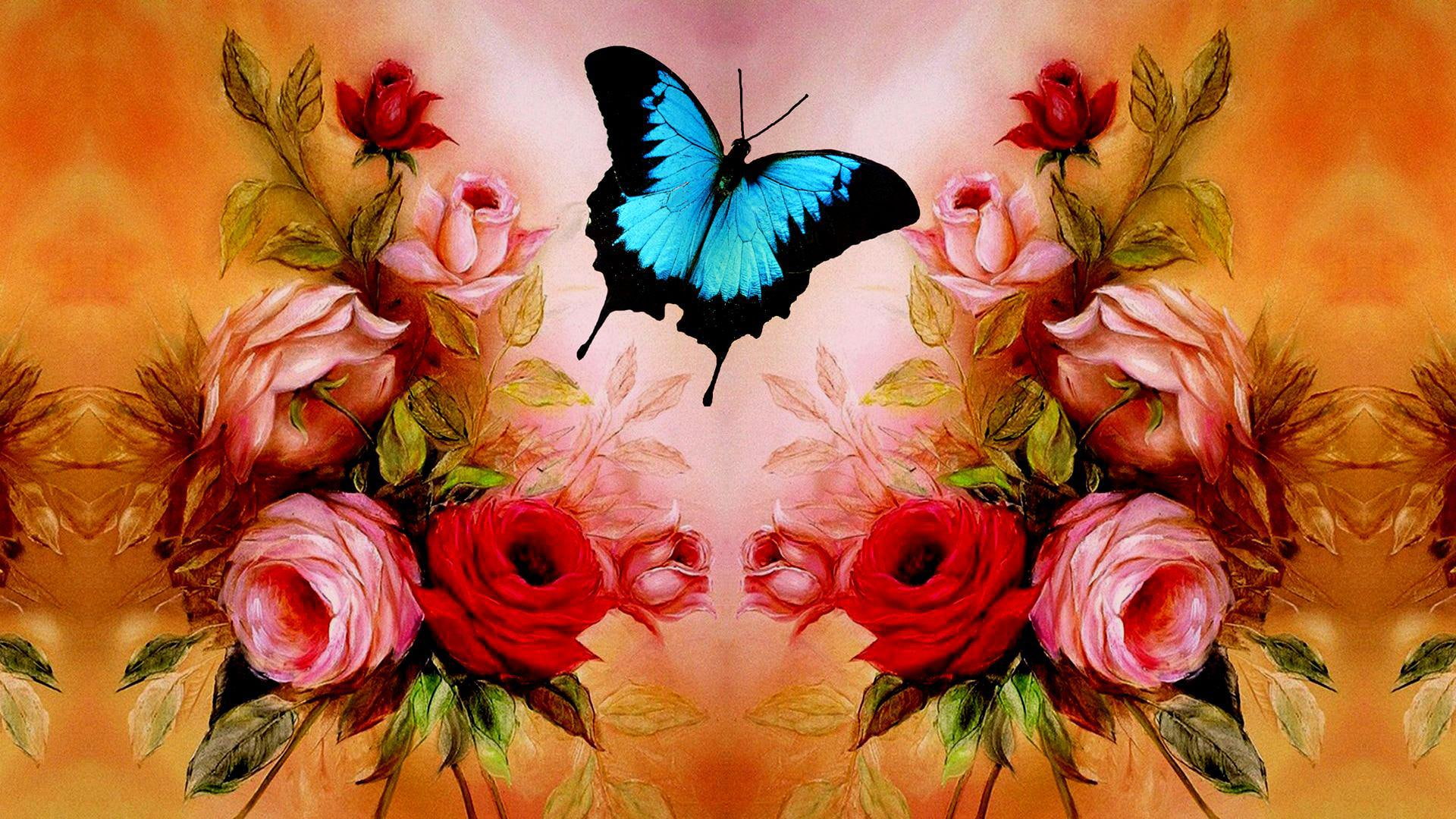 Butterfly Roses beautiful cute pink flowers photoshop pretty 2k