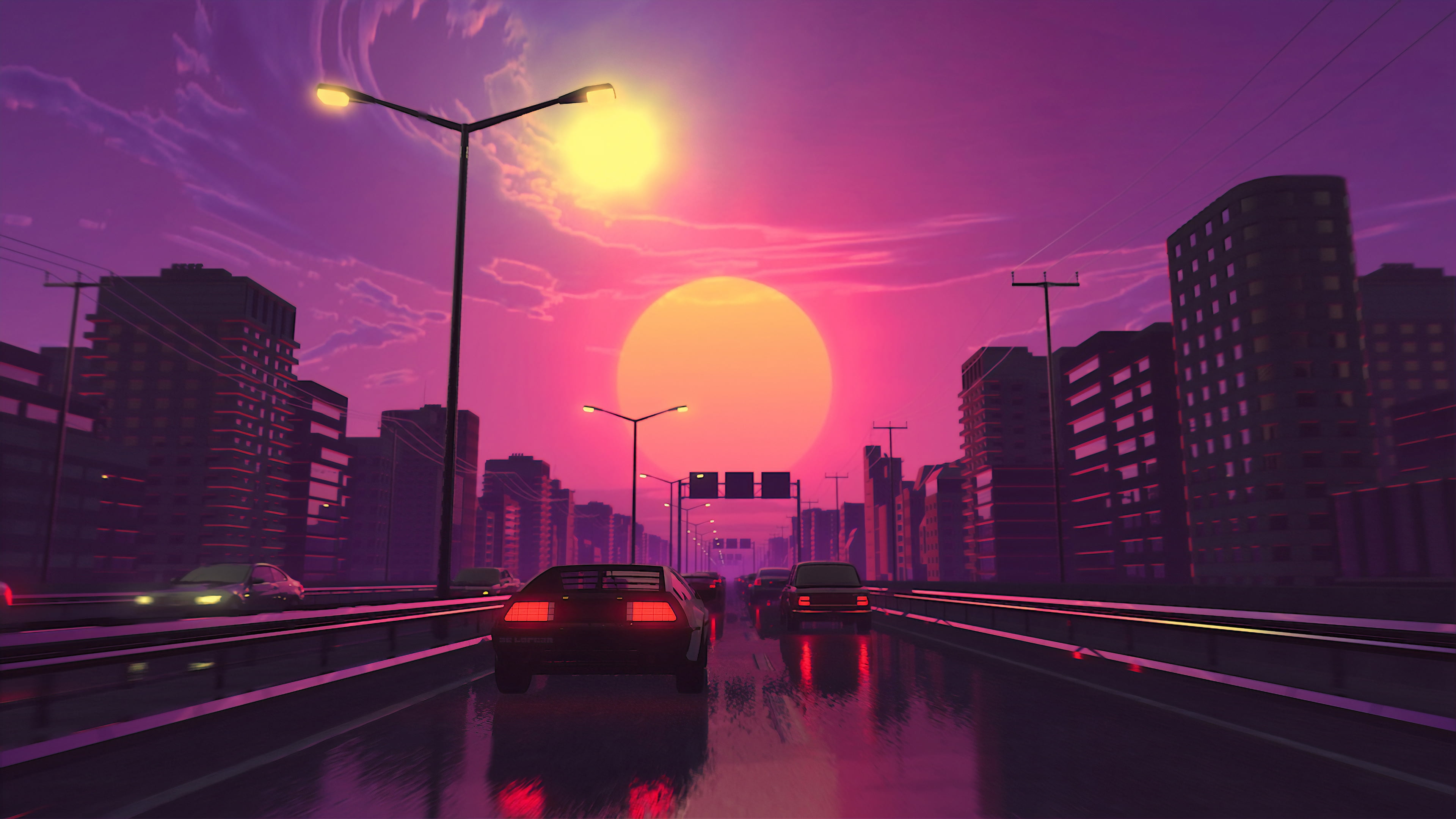 digital art artwork city lights street car vehicle 30 2k 4k