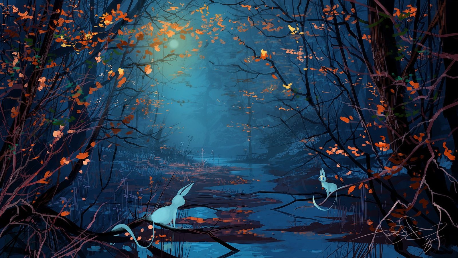 forest illustration digital photo of white animals on trees over body water 2k