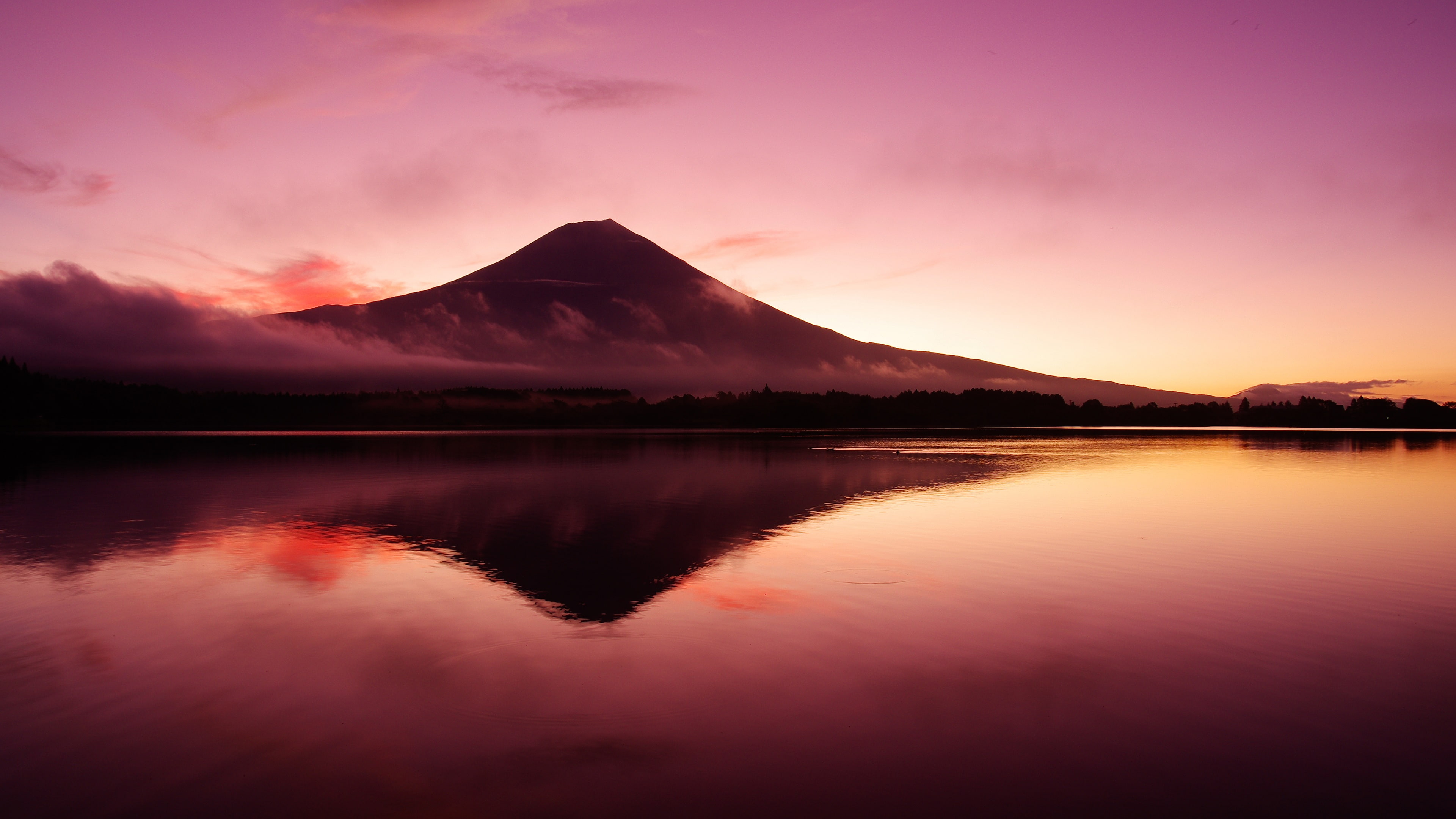 lake tanuki mount fuji purple sky landscape mt 2k 4k