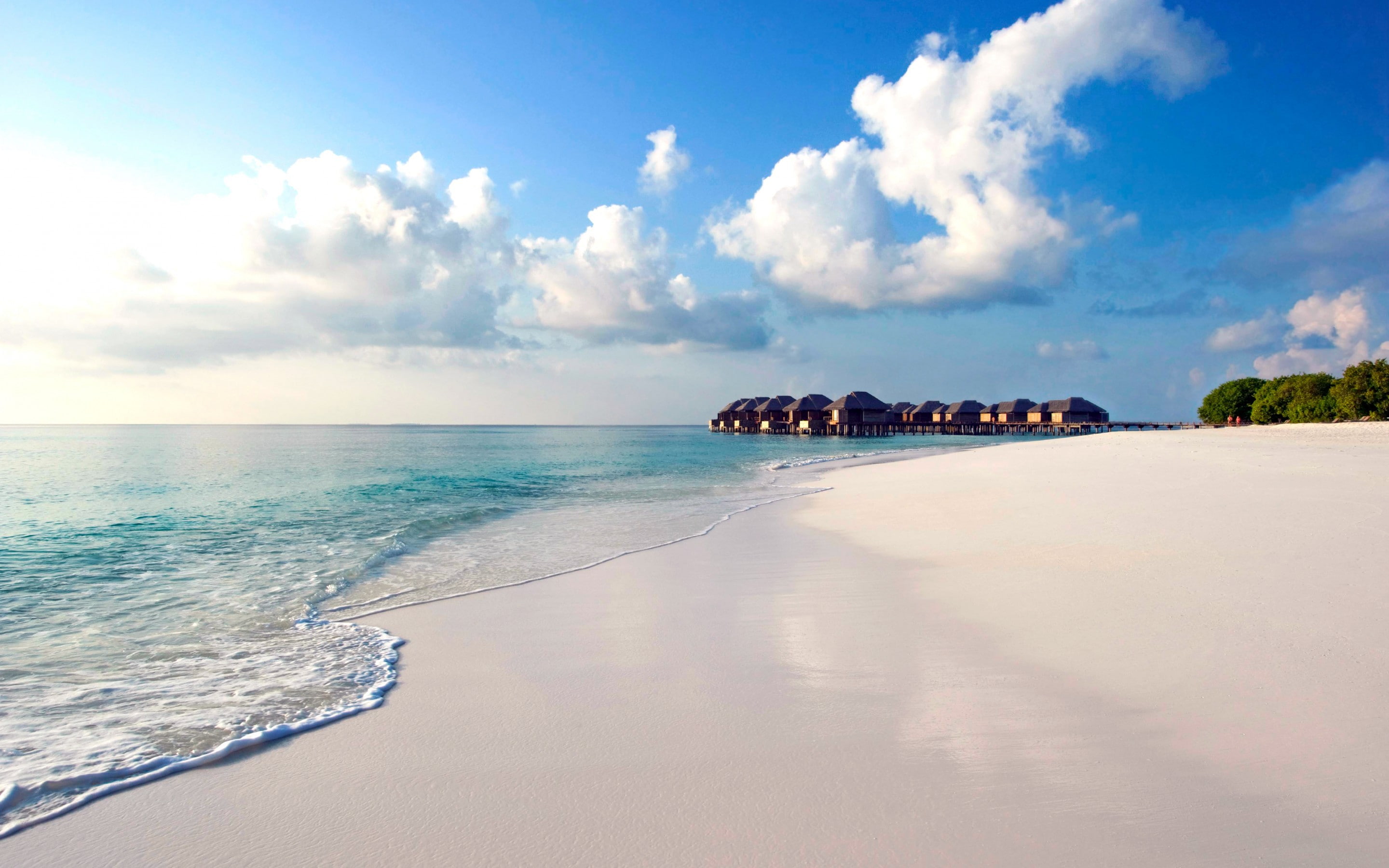 Maldives tropical beach cumulus clouds and white sand Nature 2k