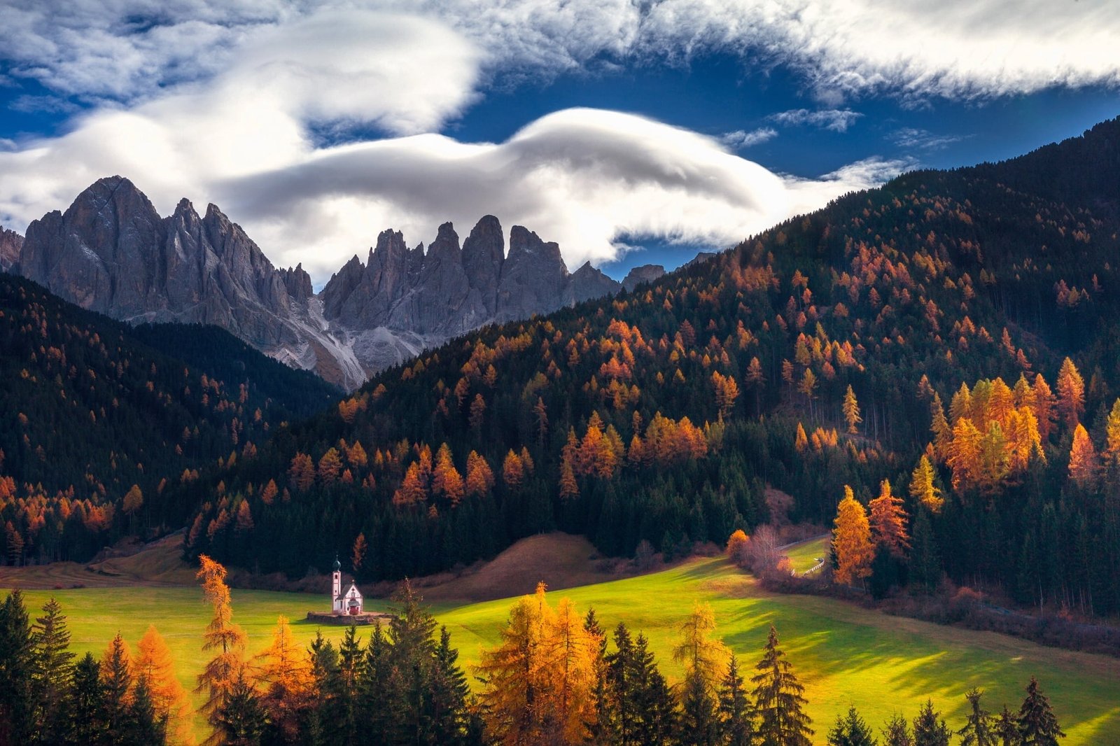 silhouette of trees near body water painting mountains landscape 2k