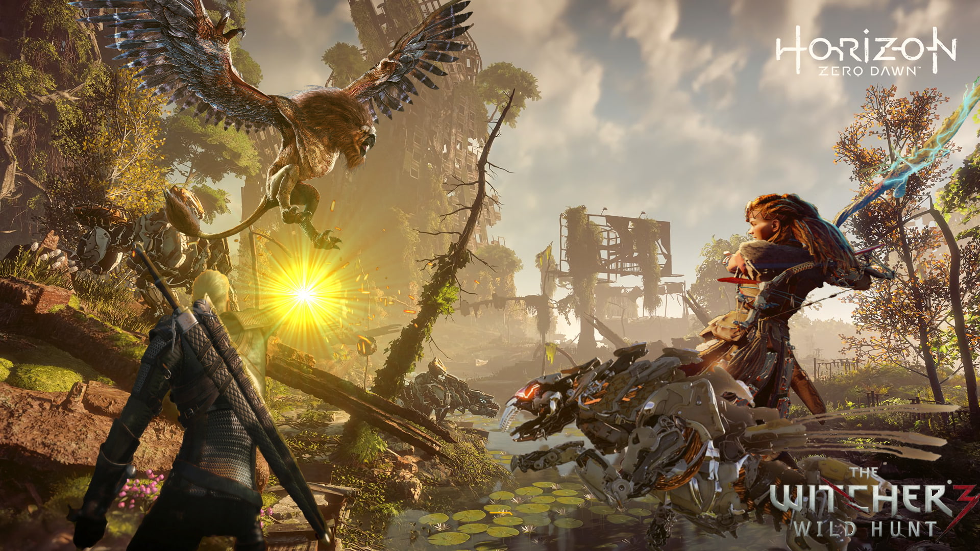 Video Game Crossover Aloy Horizon Zero Dawn Geralt of Rivia 2k