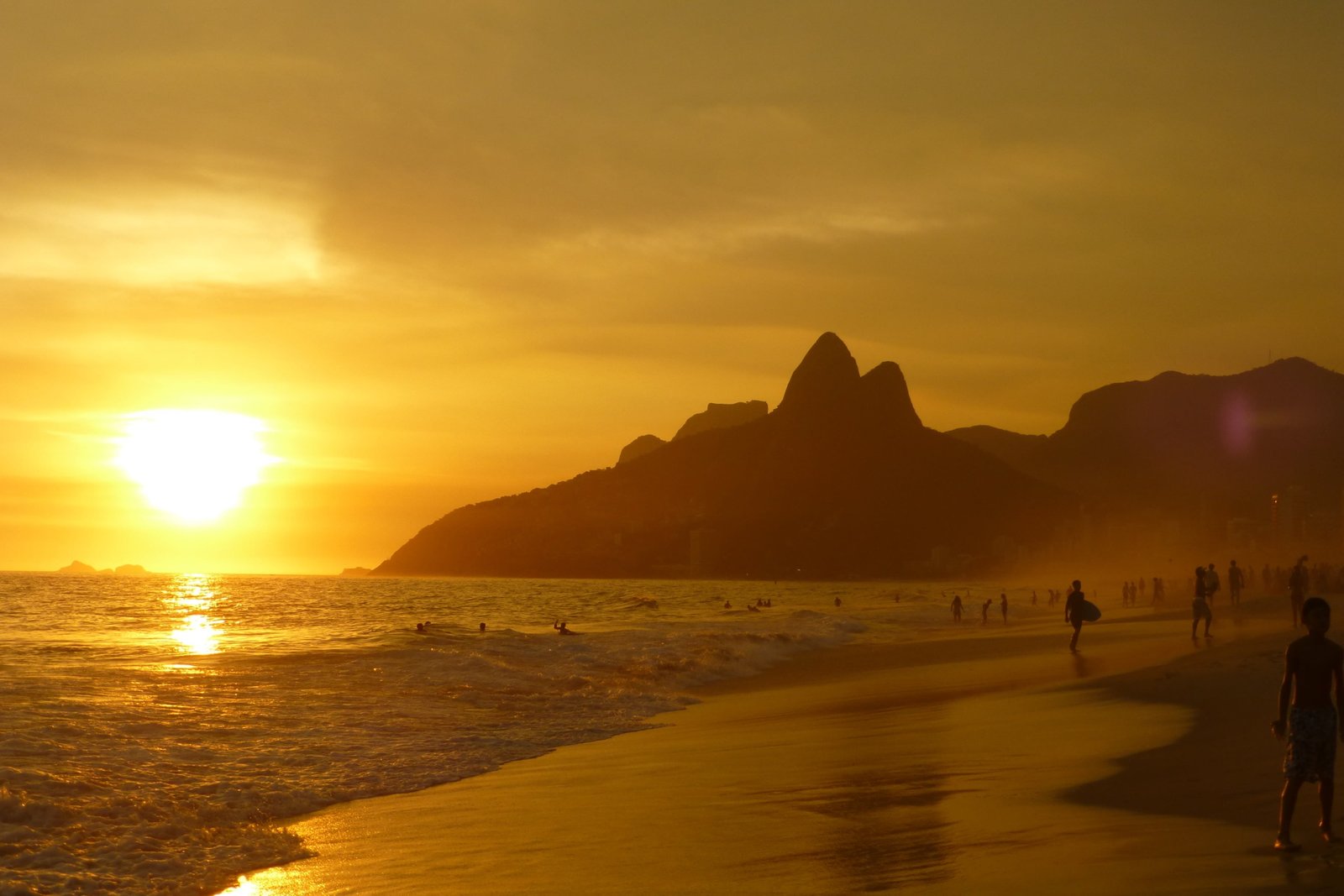 lot of people on seashore during sunset ipanema beach rio de janeiro 2k 4k