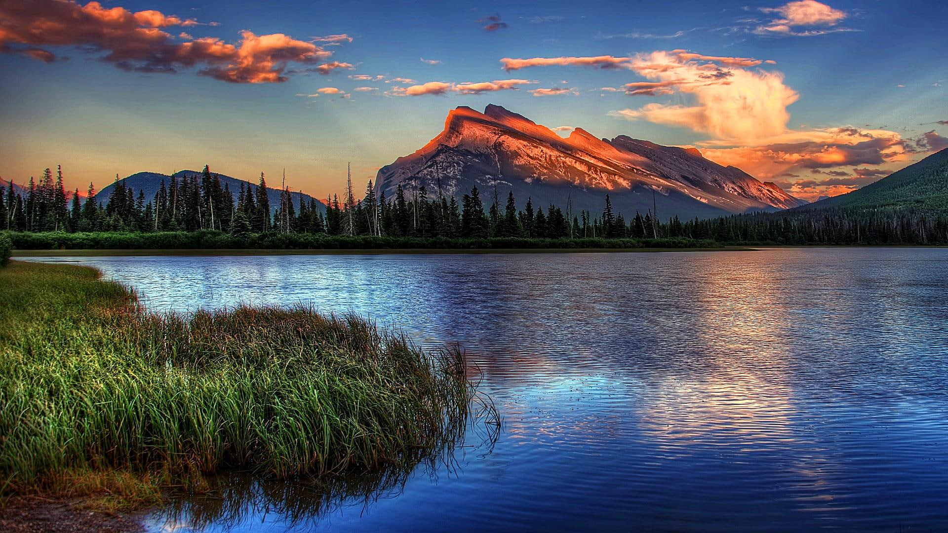 morning mt rundle banff national park canada alberta loch 2k