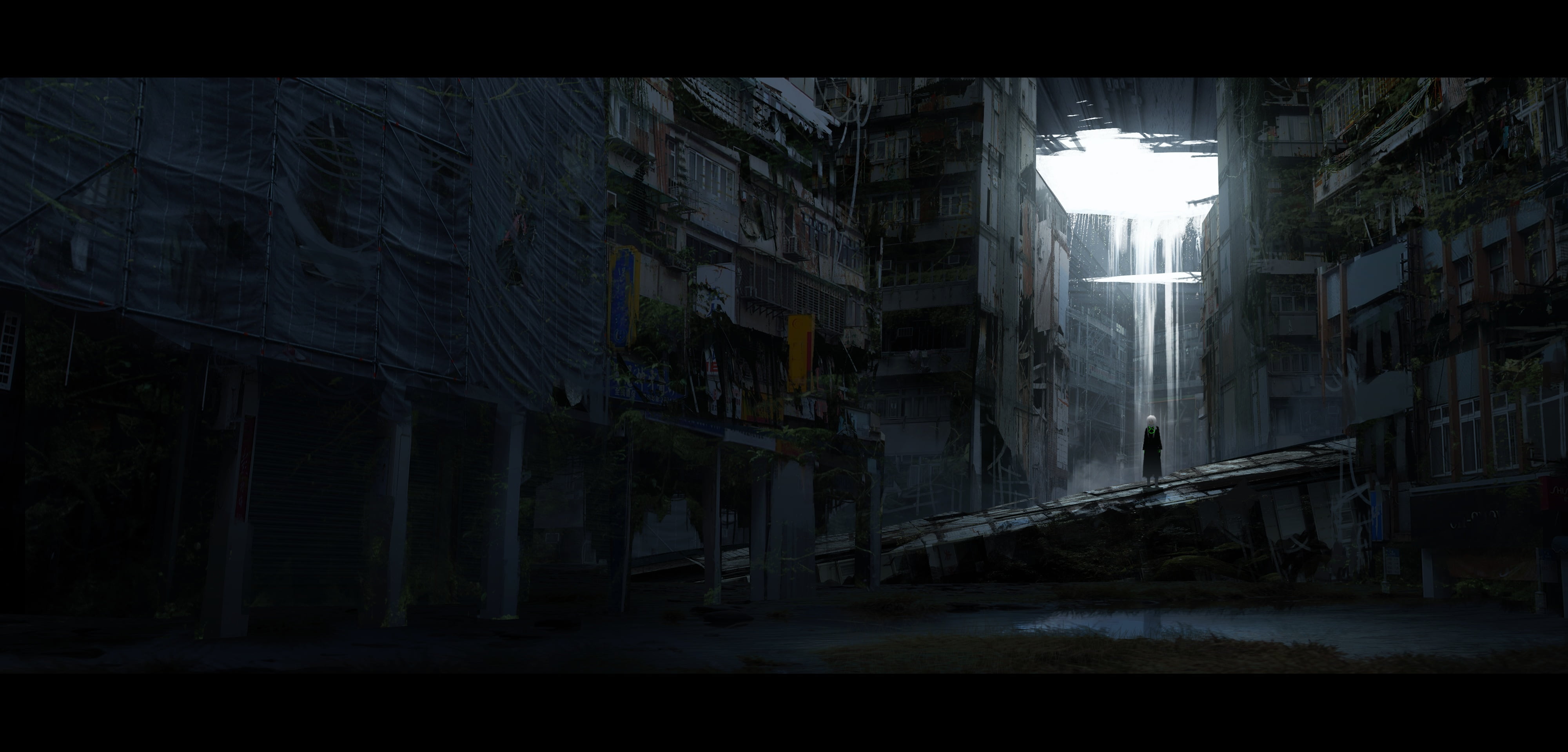 anime girls Anime Gamers dark cityscape architecture 2k 4k
