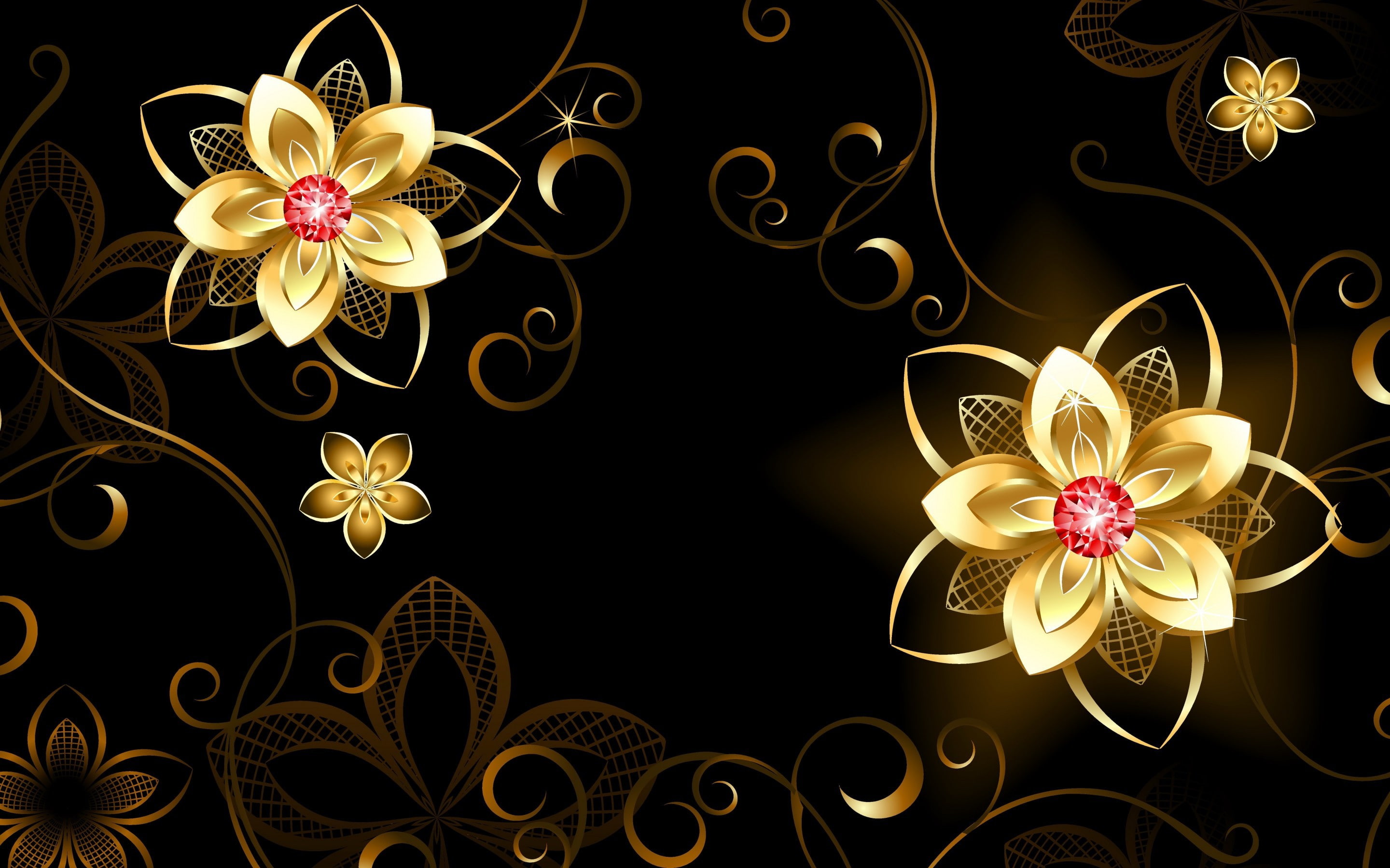 Gold flowers abstraction black and gold flower printed picture 2k