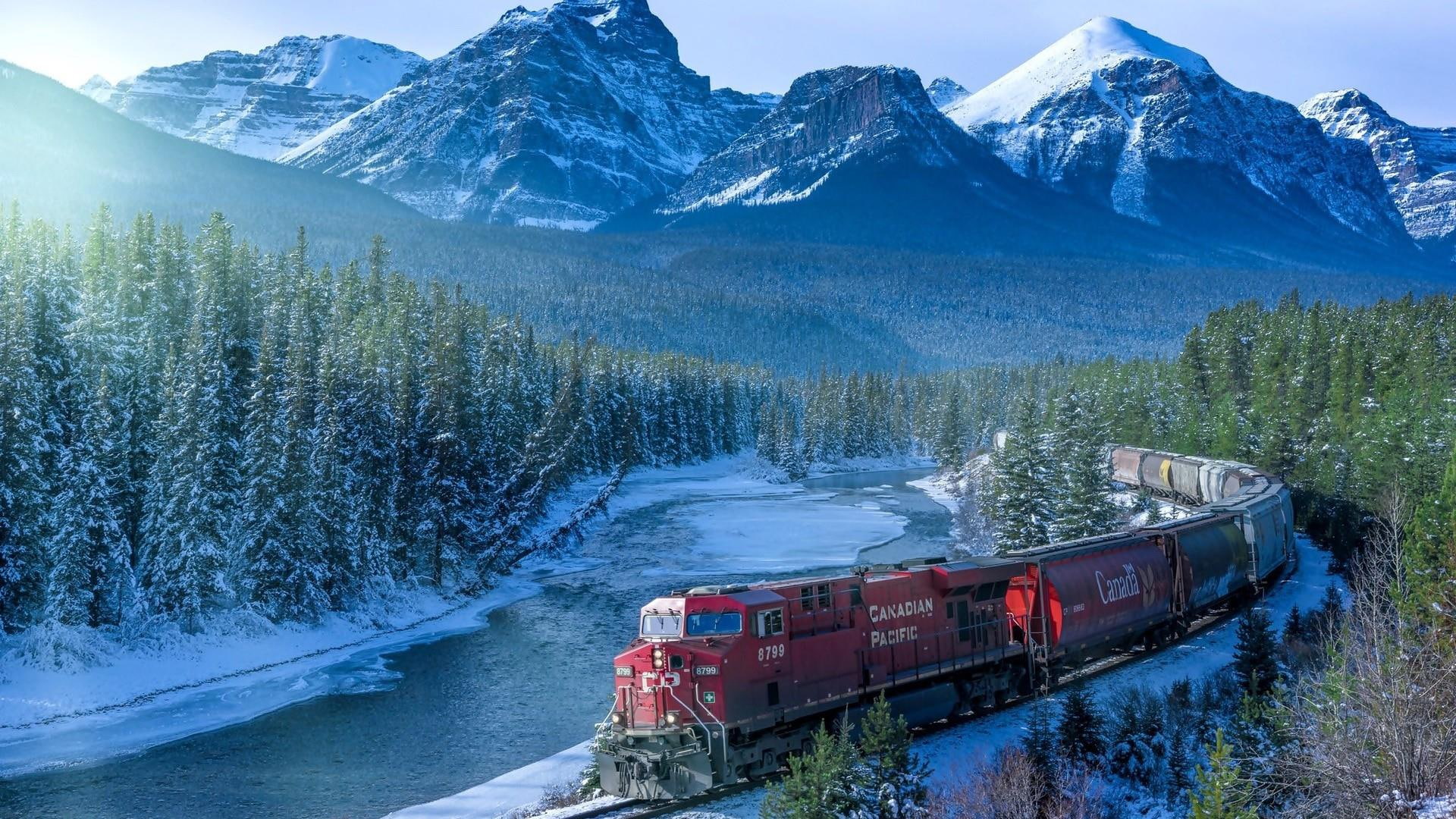 rail transport bow river national park north america banff 2k