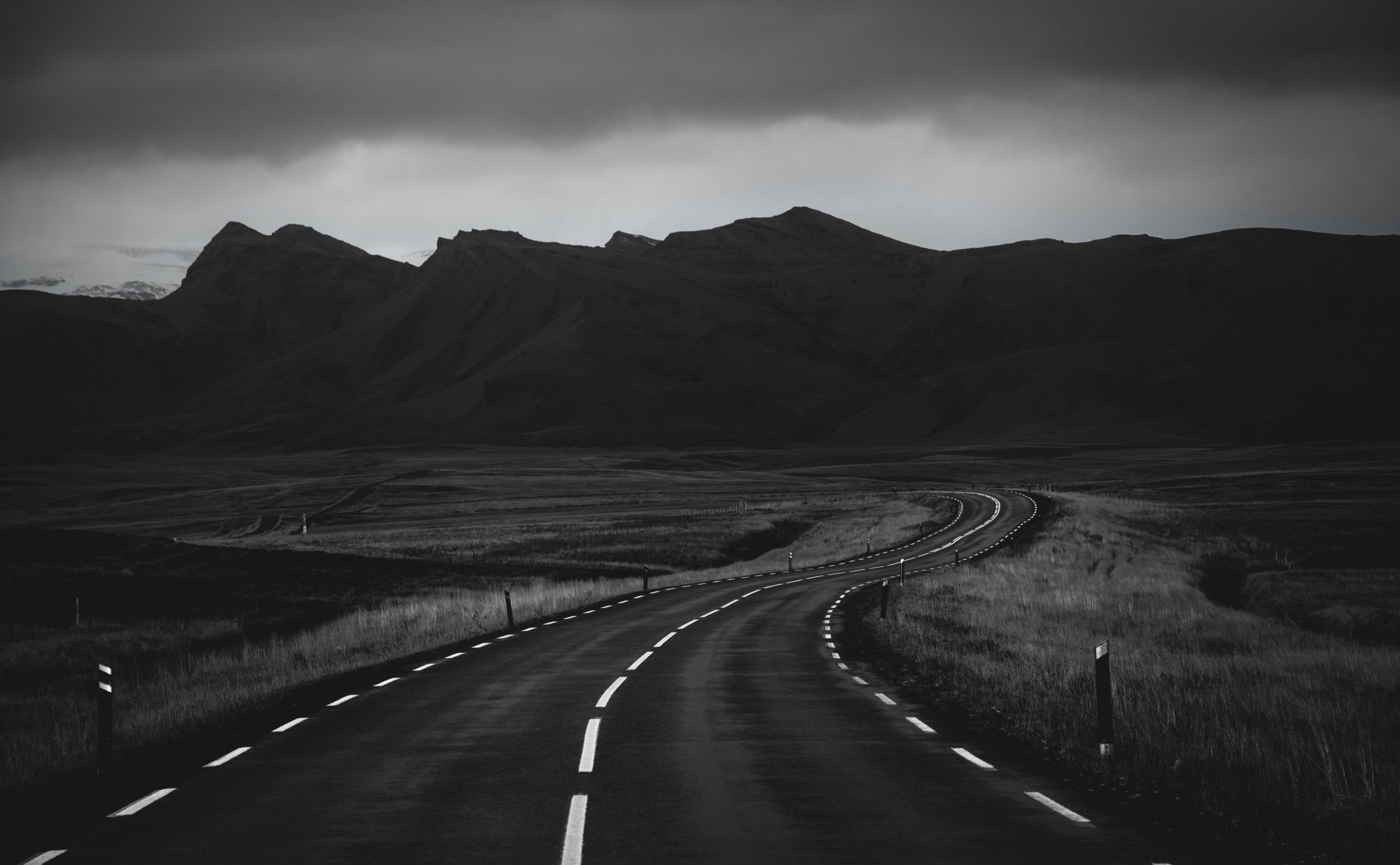 Road In Black And White gray asphalt road Dark Travel Journey 2k 4k