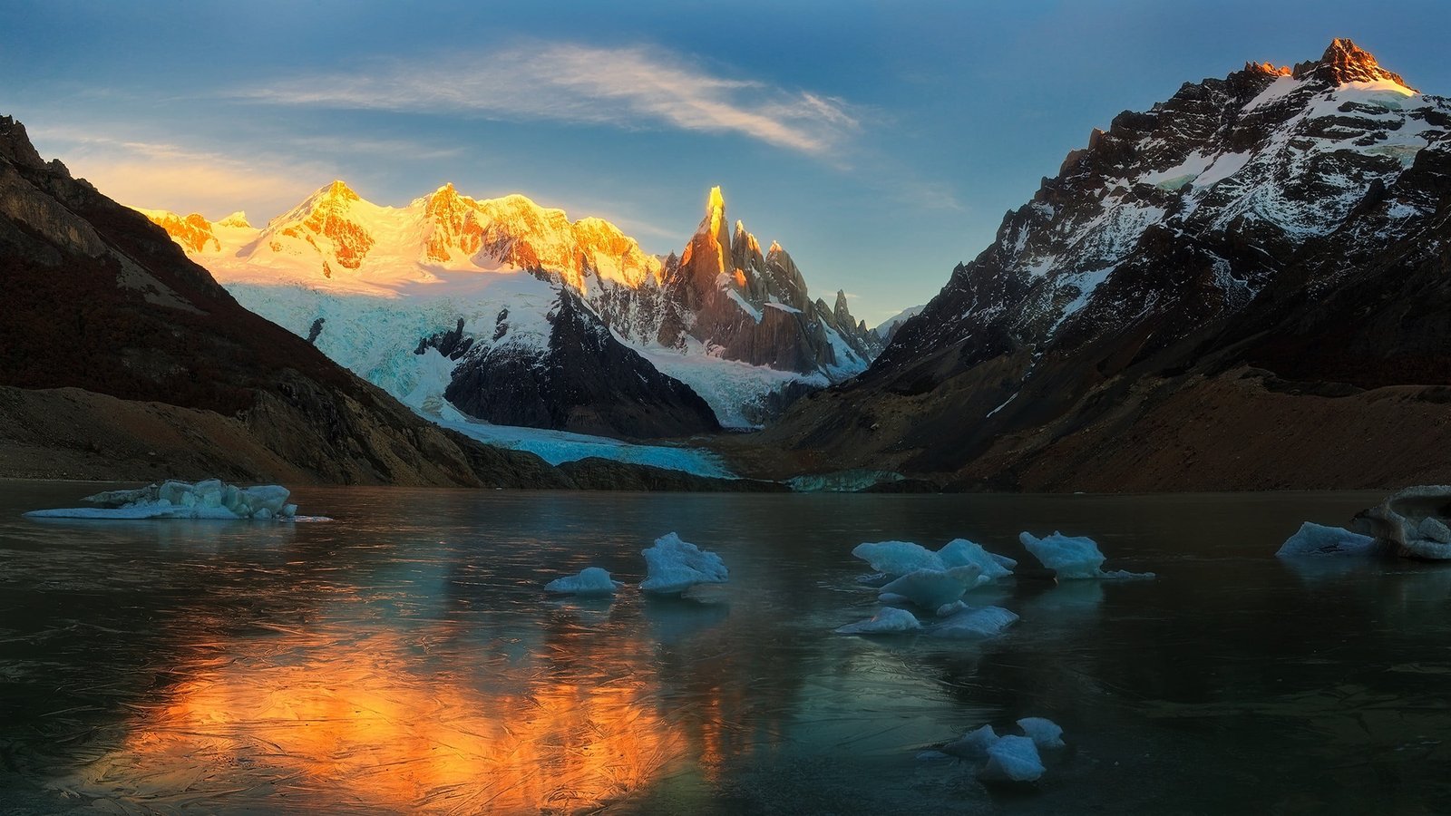 snow capped mountain mountains lake glaciers frost ice nature 2k