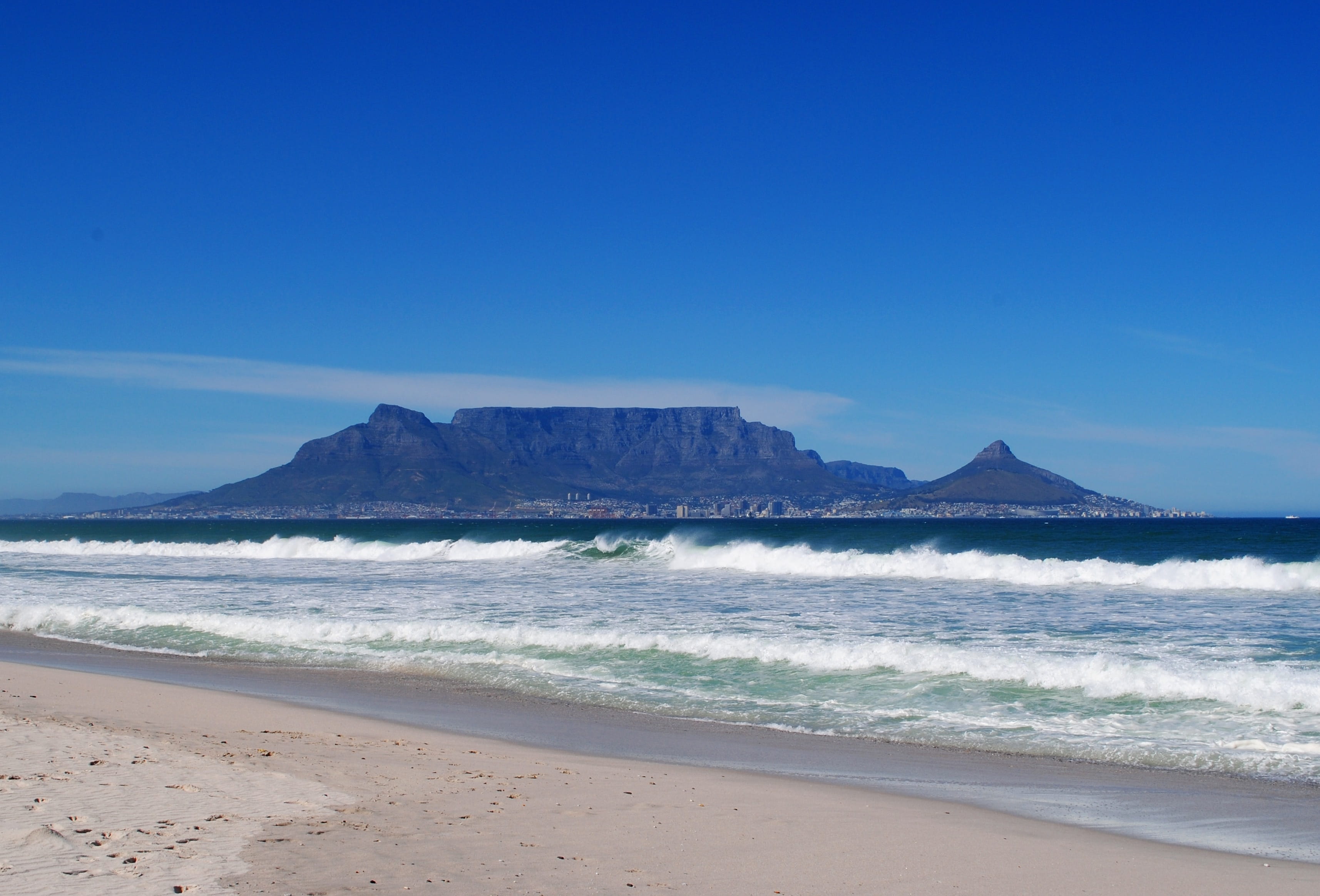 Table Mountain Cape Town Beach Sea south africa sand coastline 2k