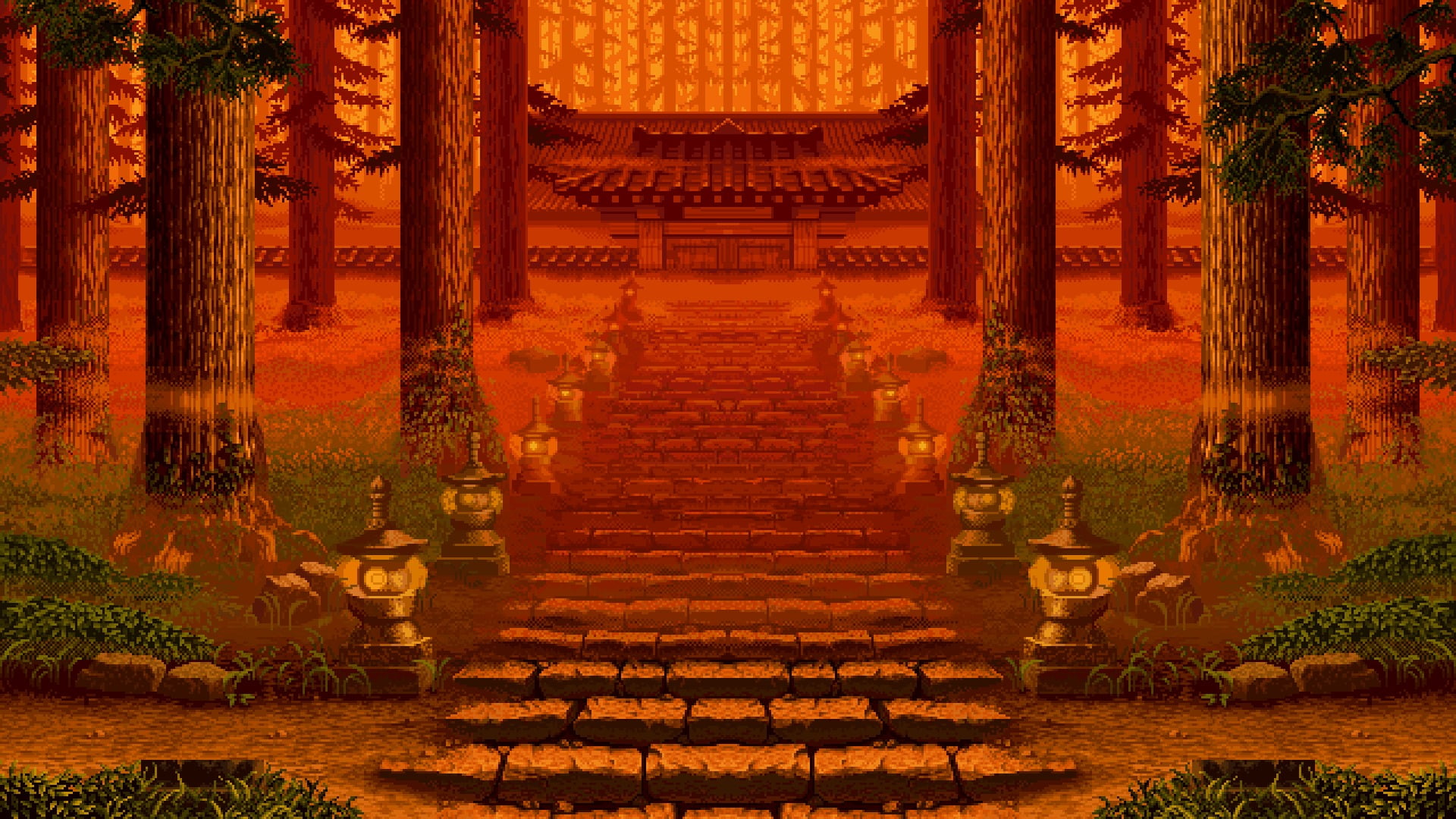 temple wallpaper digital art pixel pixelated pixels nature 2k