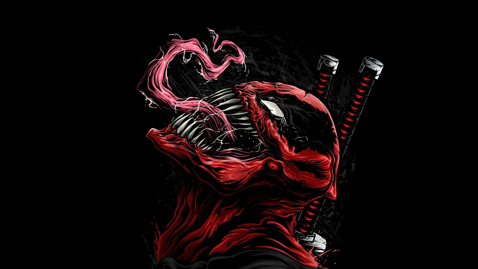 Venom artwork Deadpool black background red studio shot 2k 4k