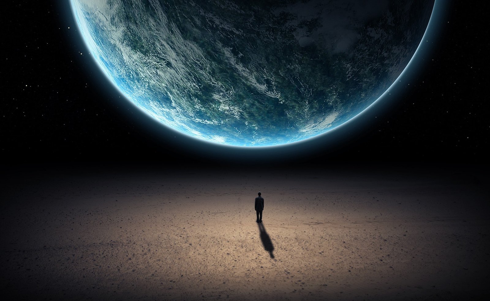 Alone In The Universe man standing in front of earth wallpaper 2k