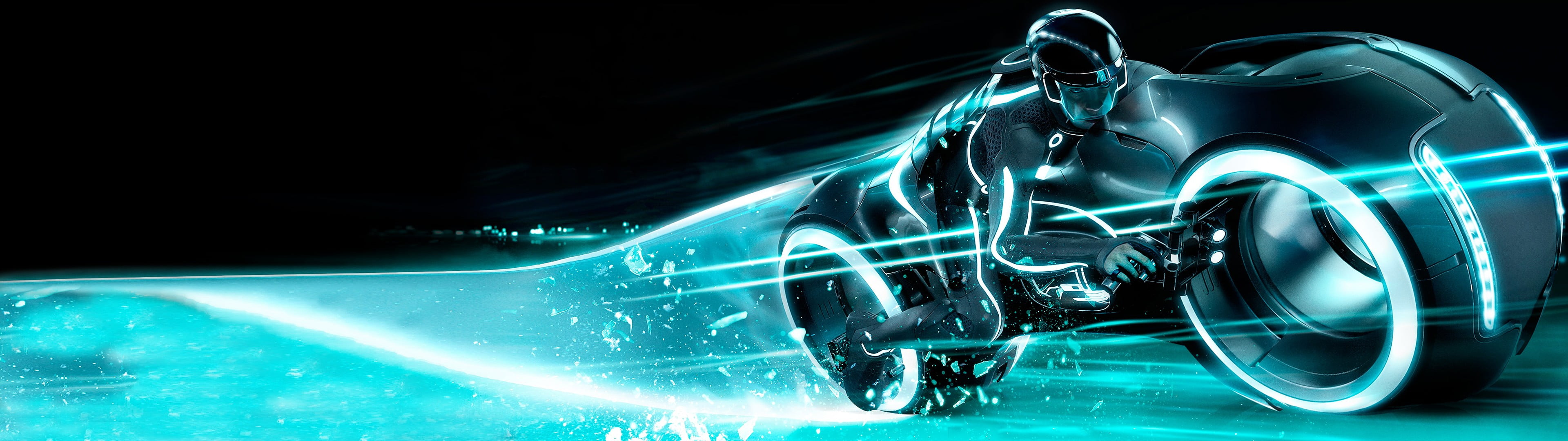 black and teal motorcycle Tron Legacy Light Cycle movies 2k 4k