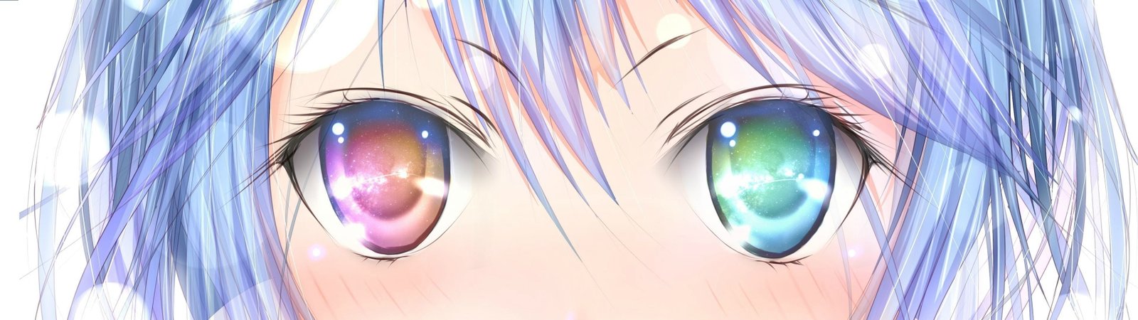 blue haired female anime character illustration heterochromia 2k 4k