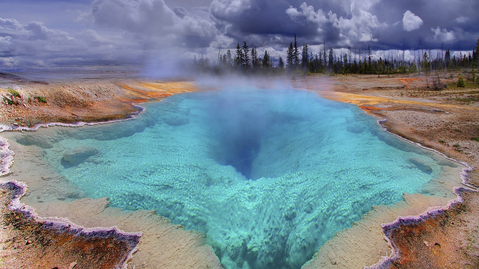 body of water Yellowstone National Park nature landscape steam 2k