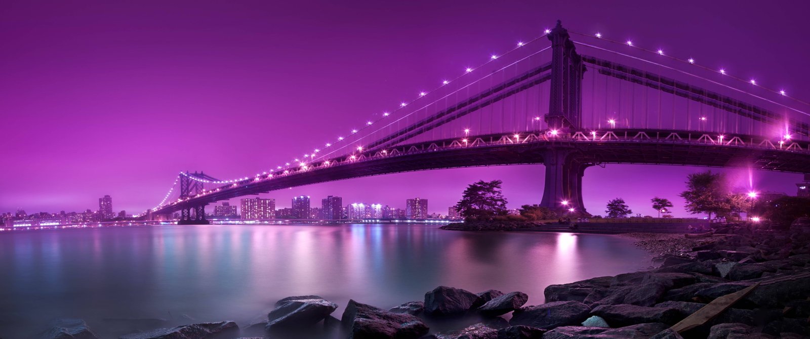 landscape ultrawide ultra wide bridge night water architecture 2k