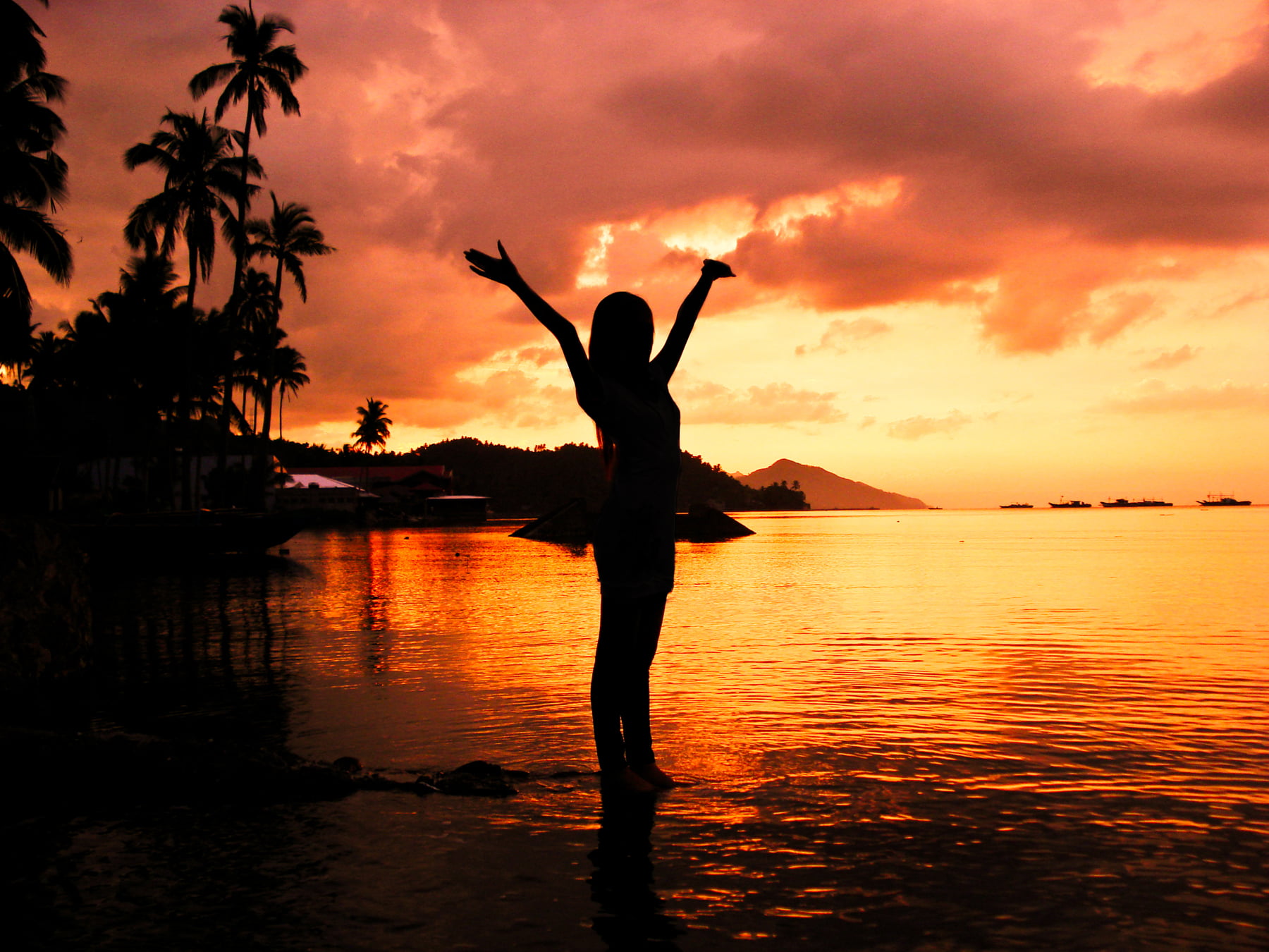 silhouette ow woman standing on water during sunset Sexy beach 2k
