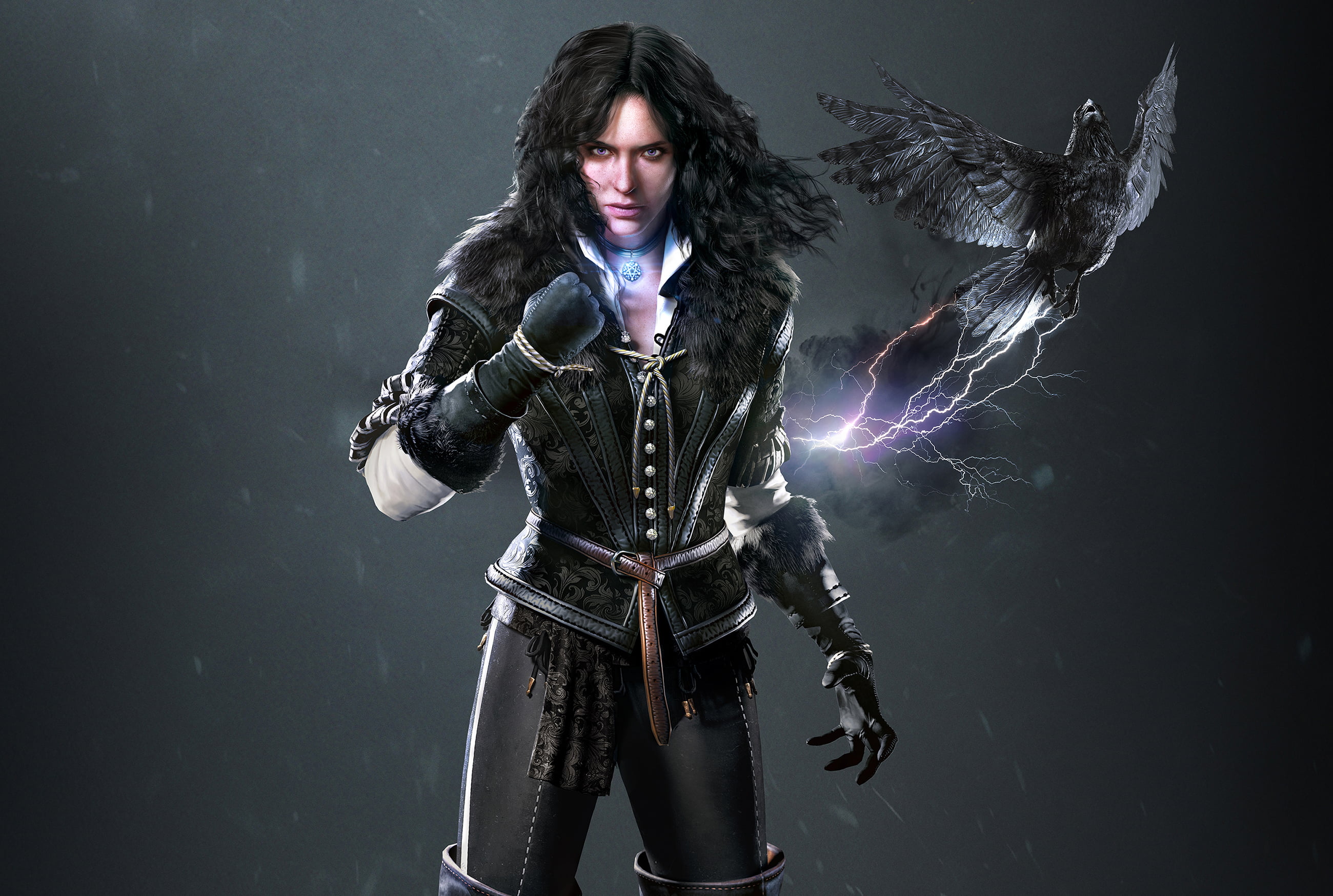 woman wearing black jacket illustration the witcher 3 wild hunt 2k