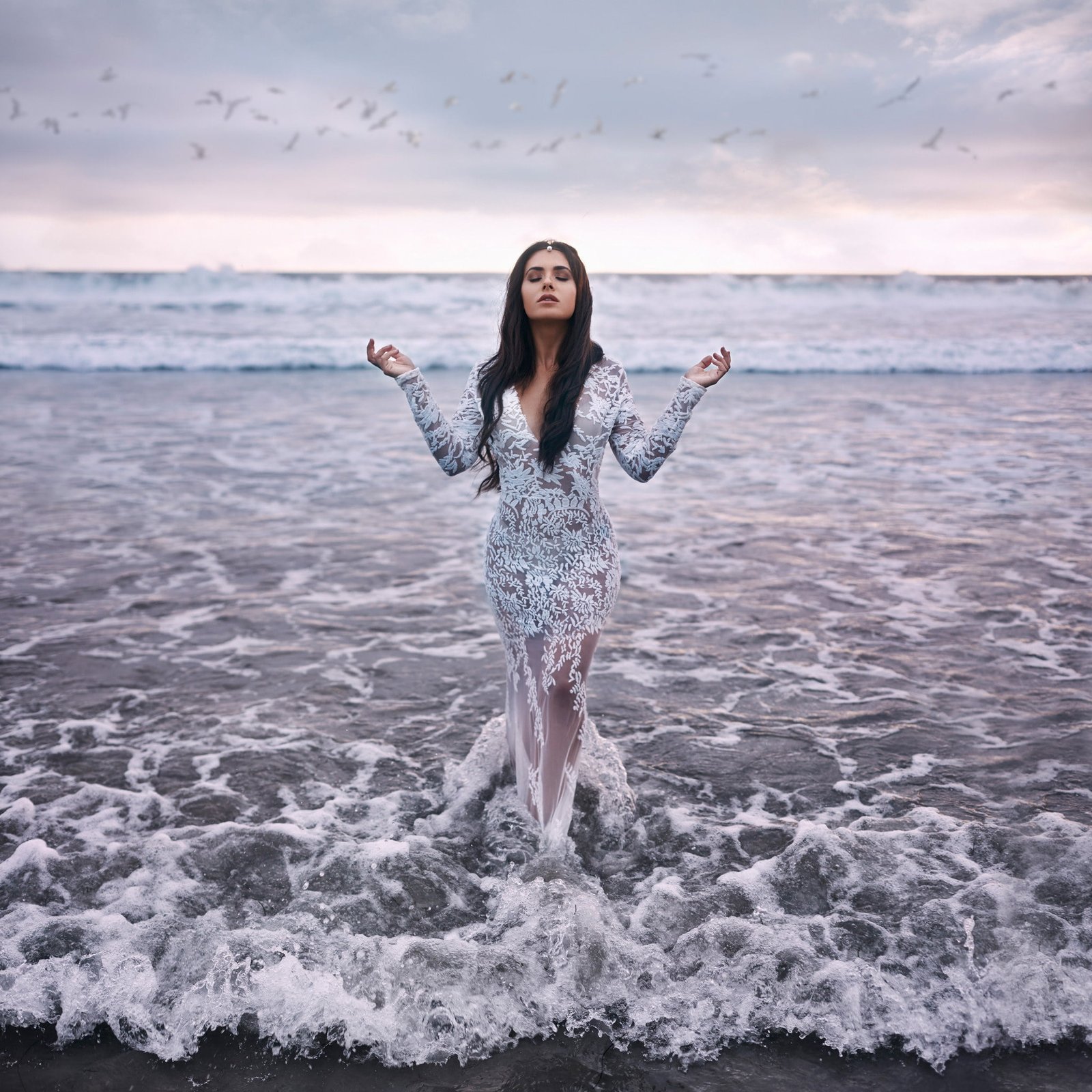 women s white lace long sleeved mini dress sea beach outdoors 2k