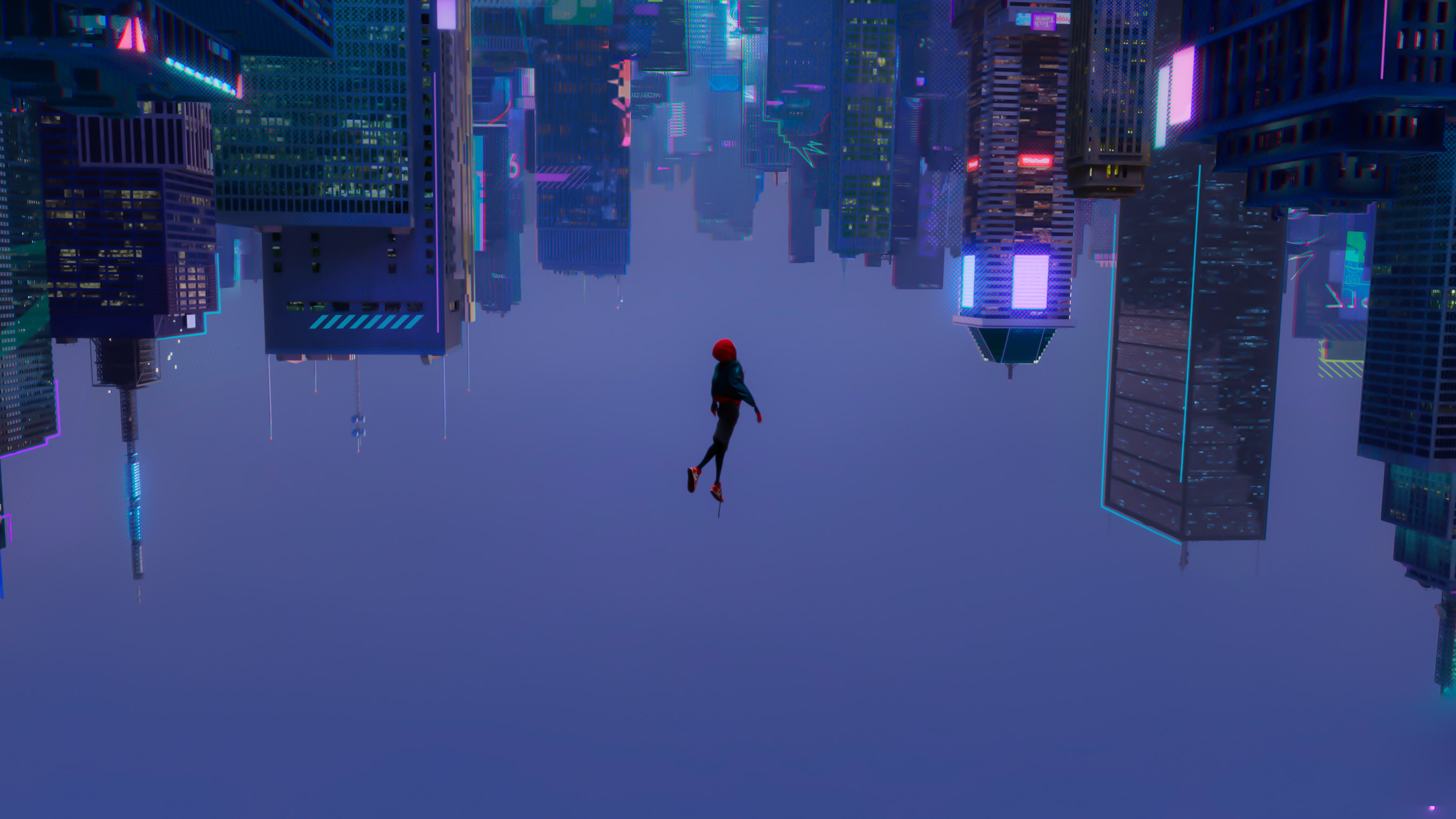 cyberpunk skyscraper upside down animated movies Spider Man 67 2k