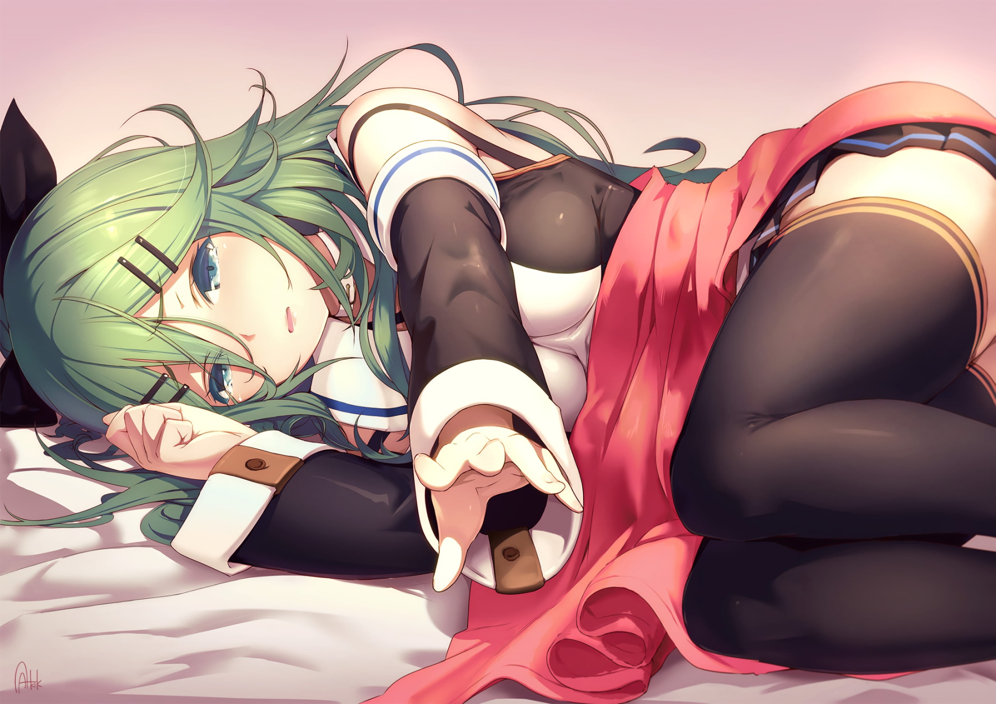 female anime character laying on bed digital wallpaper girls 2k