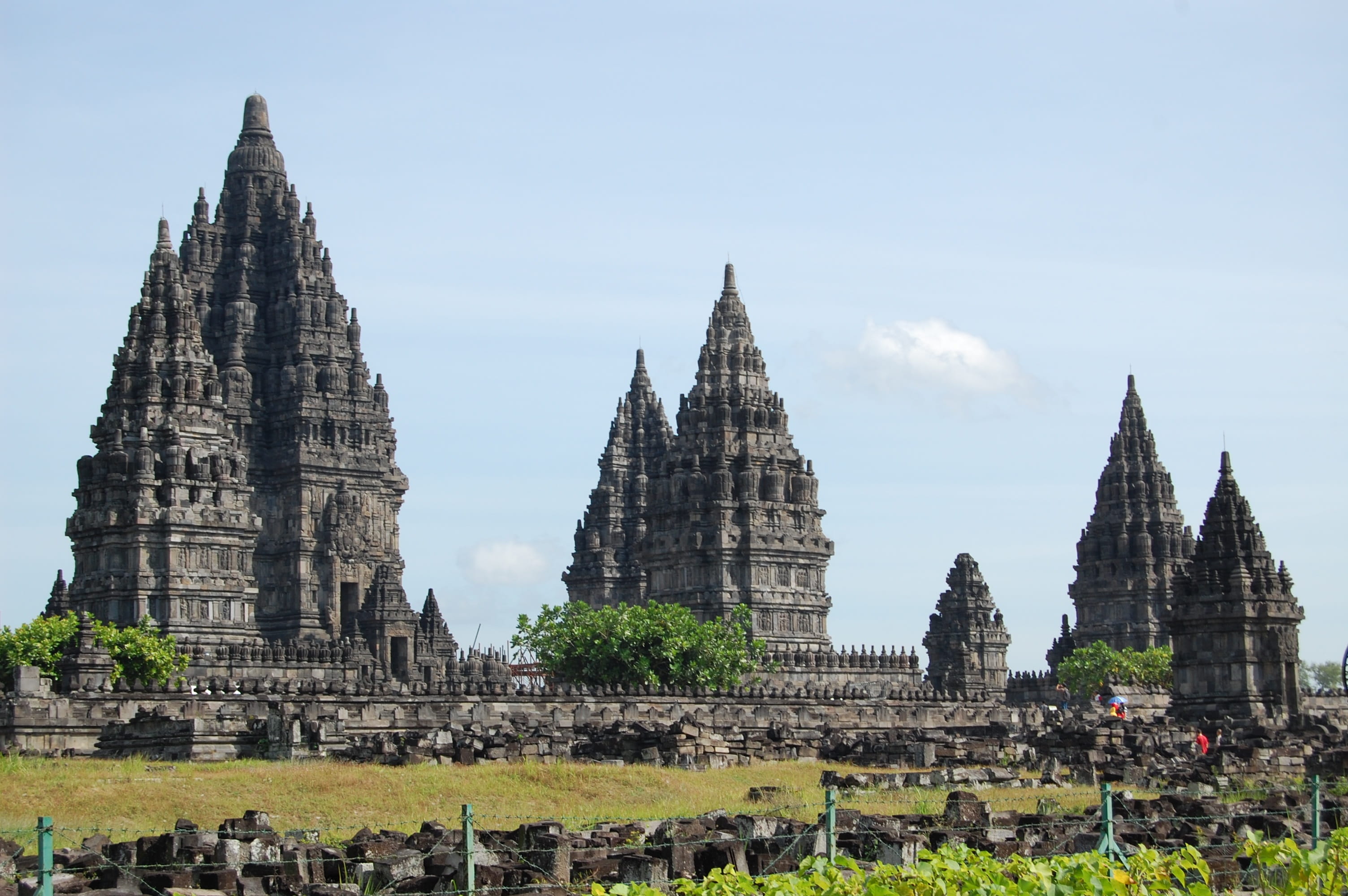 landscape photography of three black temples candi prambanan 2k