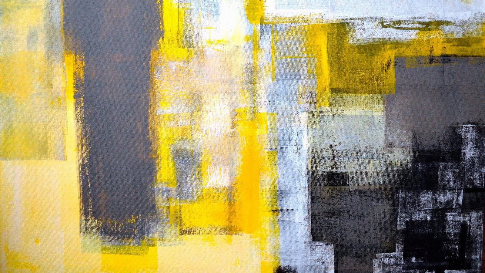 painting strokes yellow gray black abstract art modern 2k