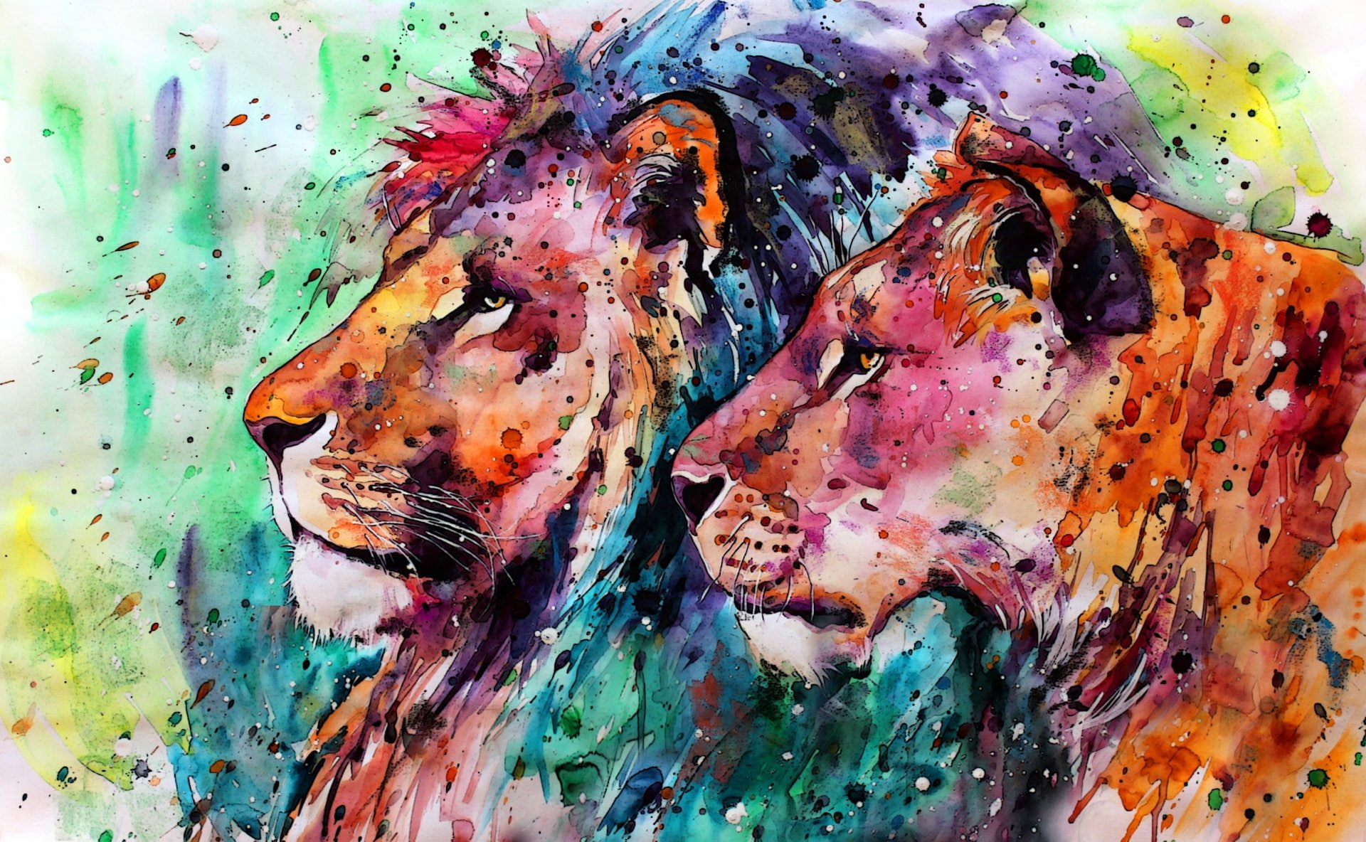 Artistic Watercolor Big Cat Colors Lion Nature Painting 2k