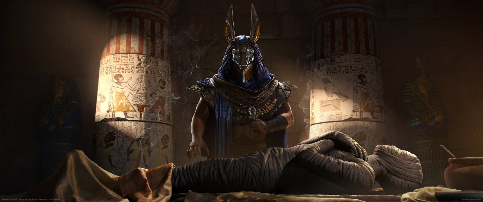 Anubis and mummy illustrations video games desert ultrawide 5 2k