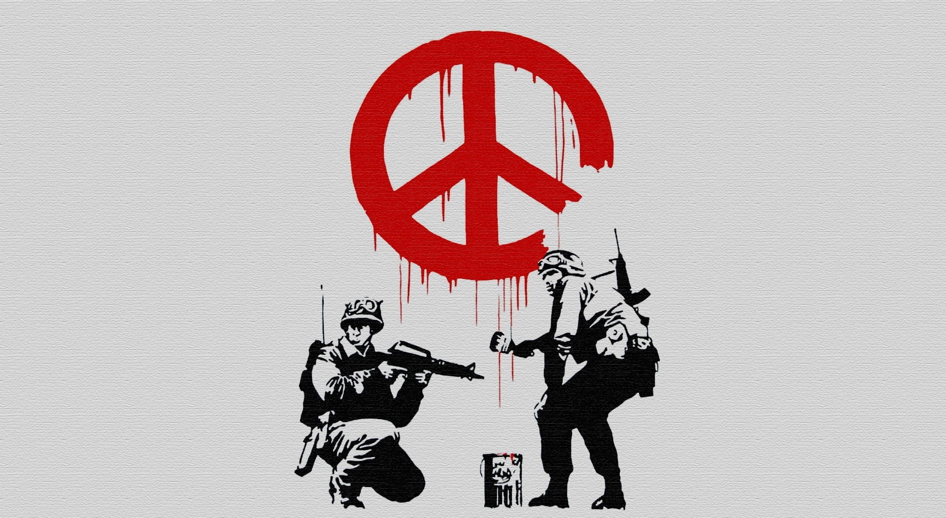Banksy Peace two person painting peace sign digital wallpaper 2k