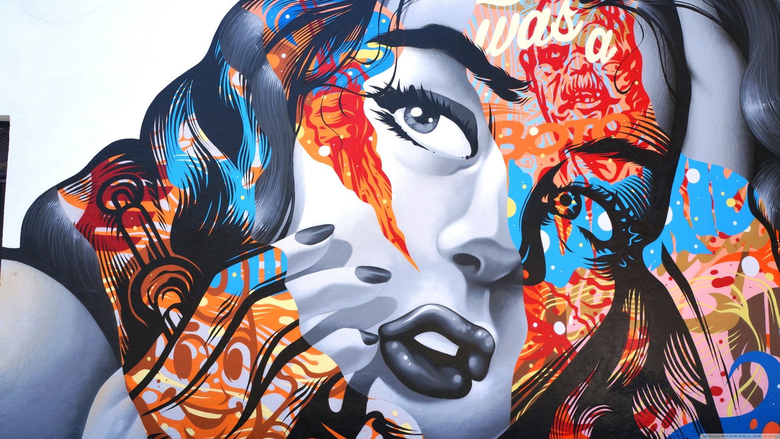multicolored illustration of woman face colorful graffiti people 2k 4k