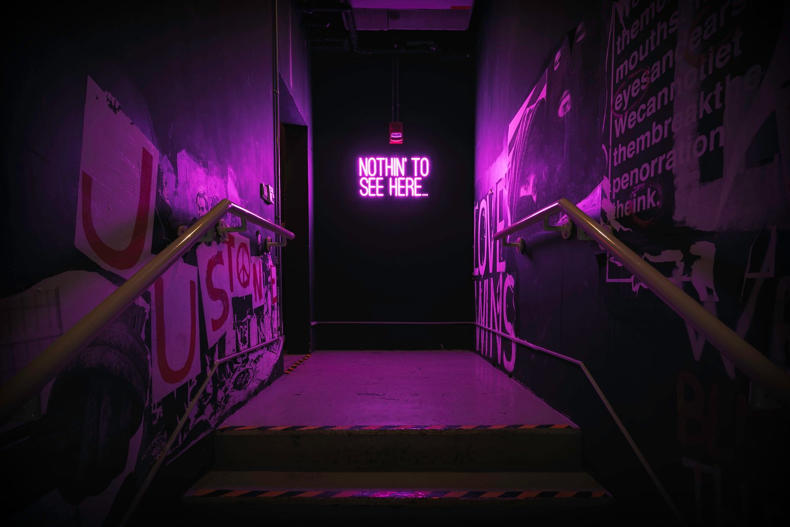 Photo of Neon Signage dark design graphic hand rail illuminated 16 2k 4k 5k