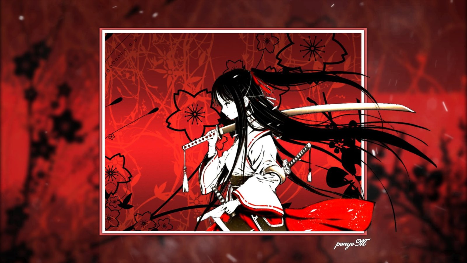 simple background anime girls katana sword artwork red 2k
