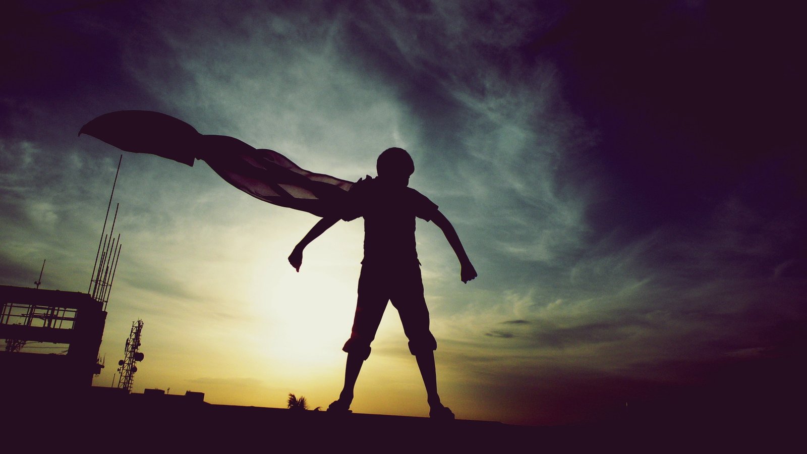 clouds hero silhouette DC Comics superhero sunset cape 2k 4k