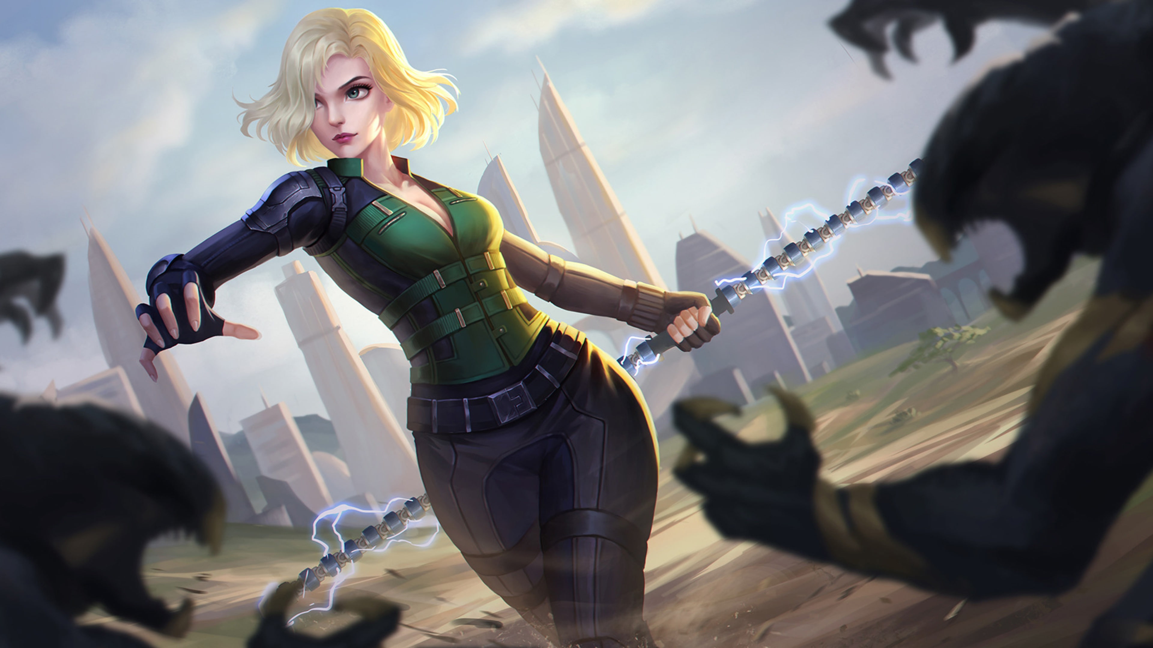 Figure The city Blonde Girl Hair Electricity Costume 2k 4k