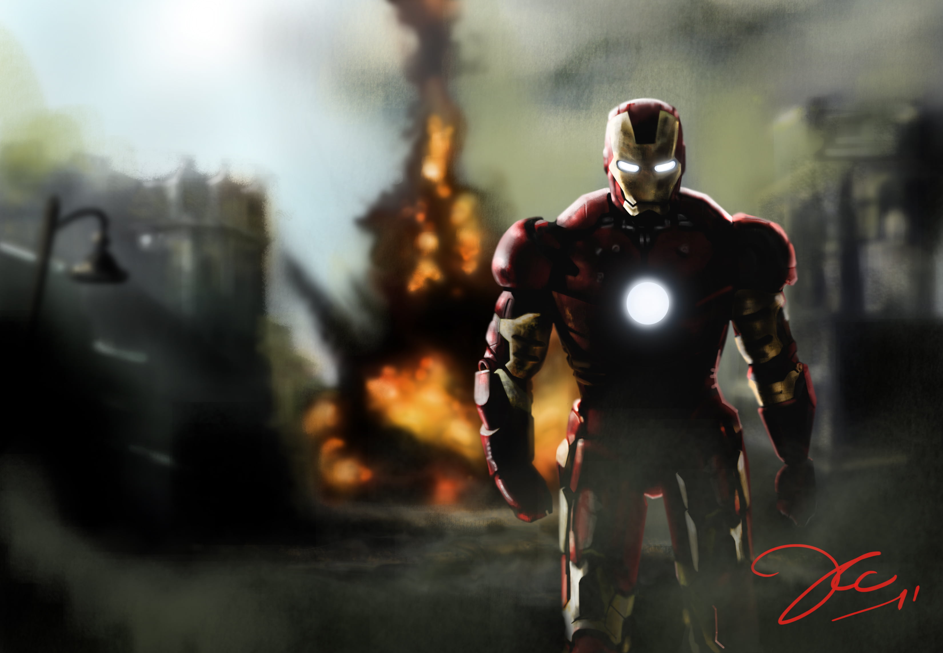 Marvel Iron Man wallpaper the explosion people Robert Downey ml 2k