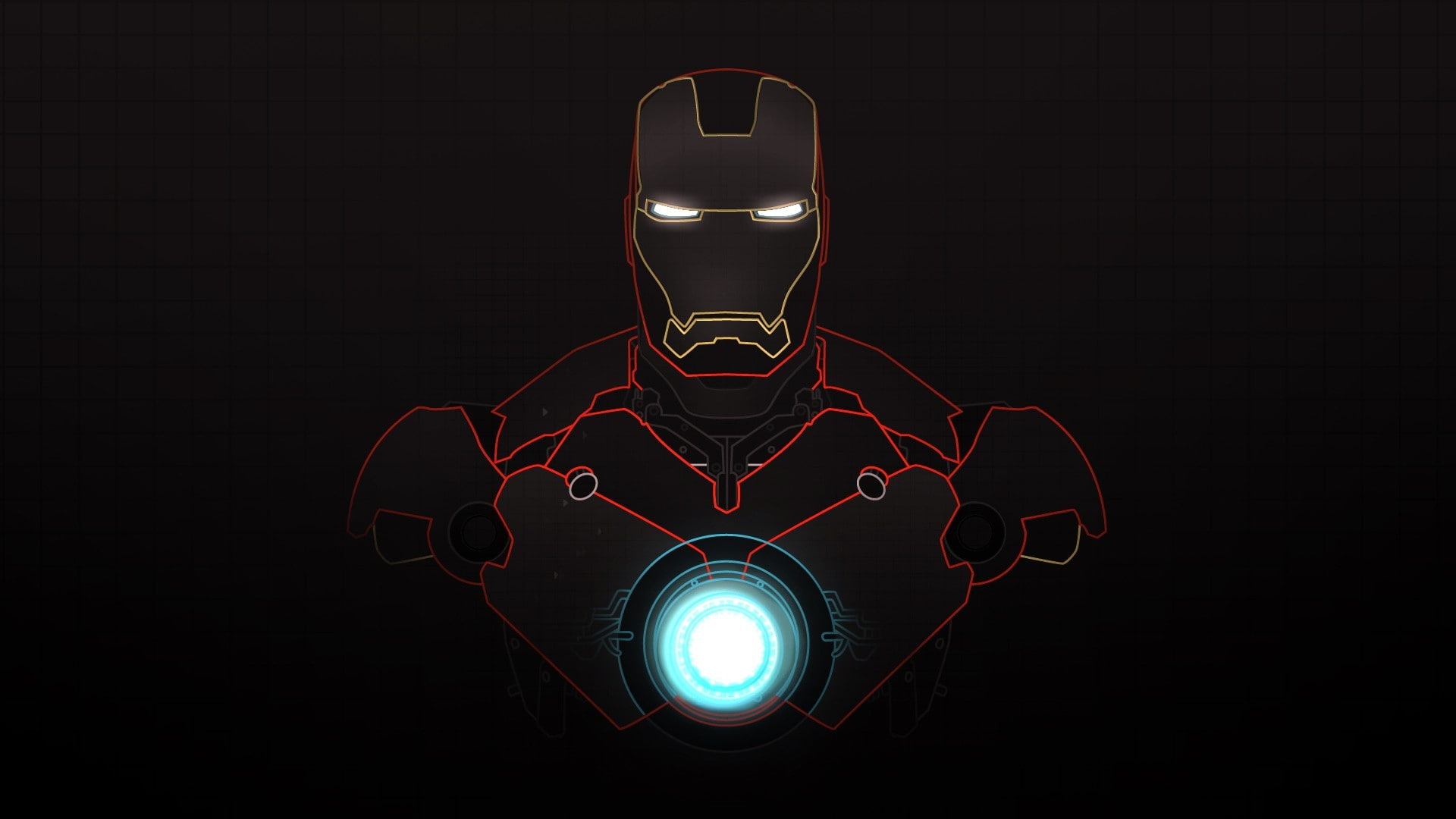 dark background grid Iron Man glowing superhero 2k