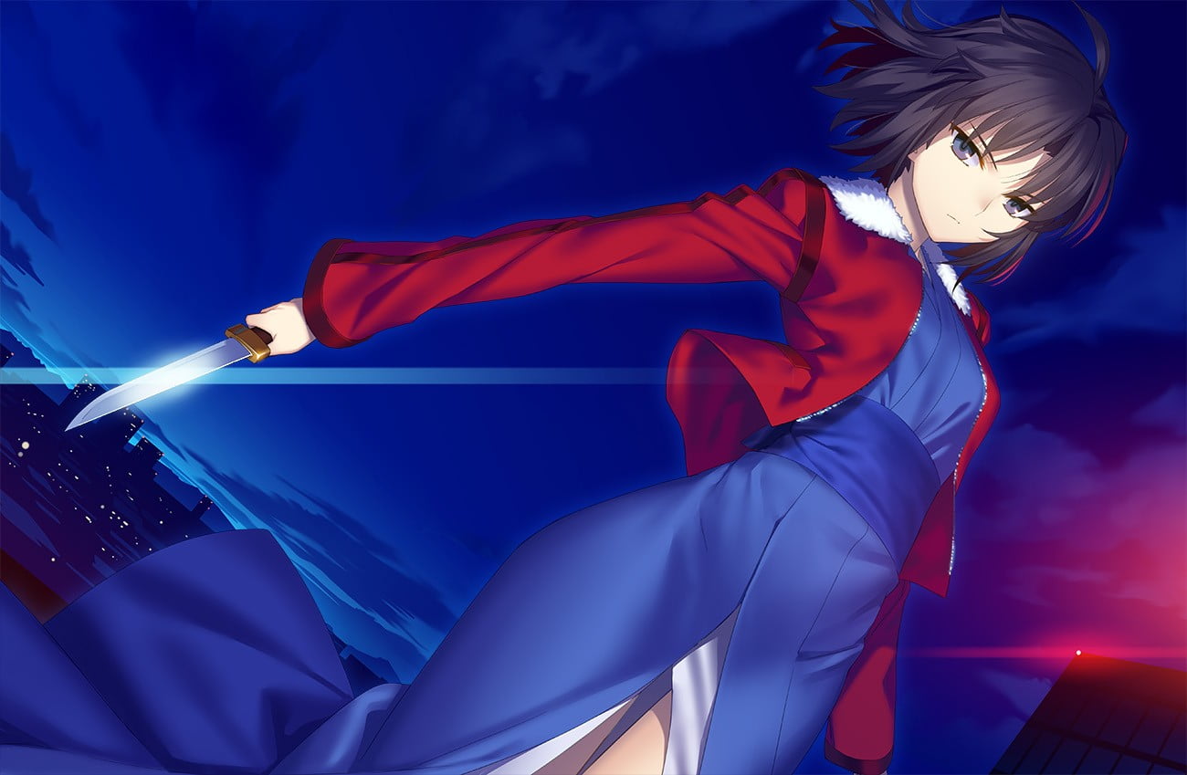 Ryougi Shiki Kara no Kyoukai anime girls blue one person