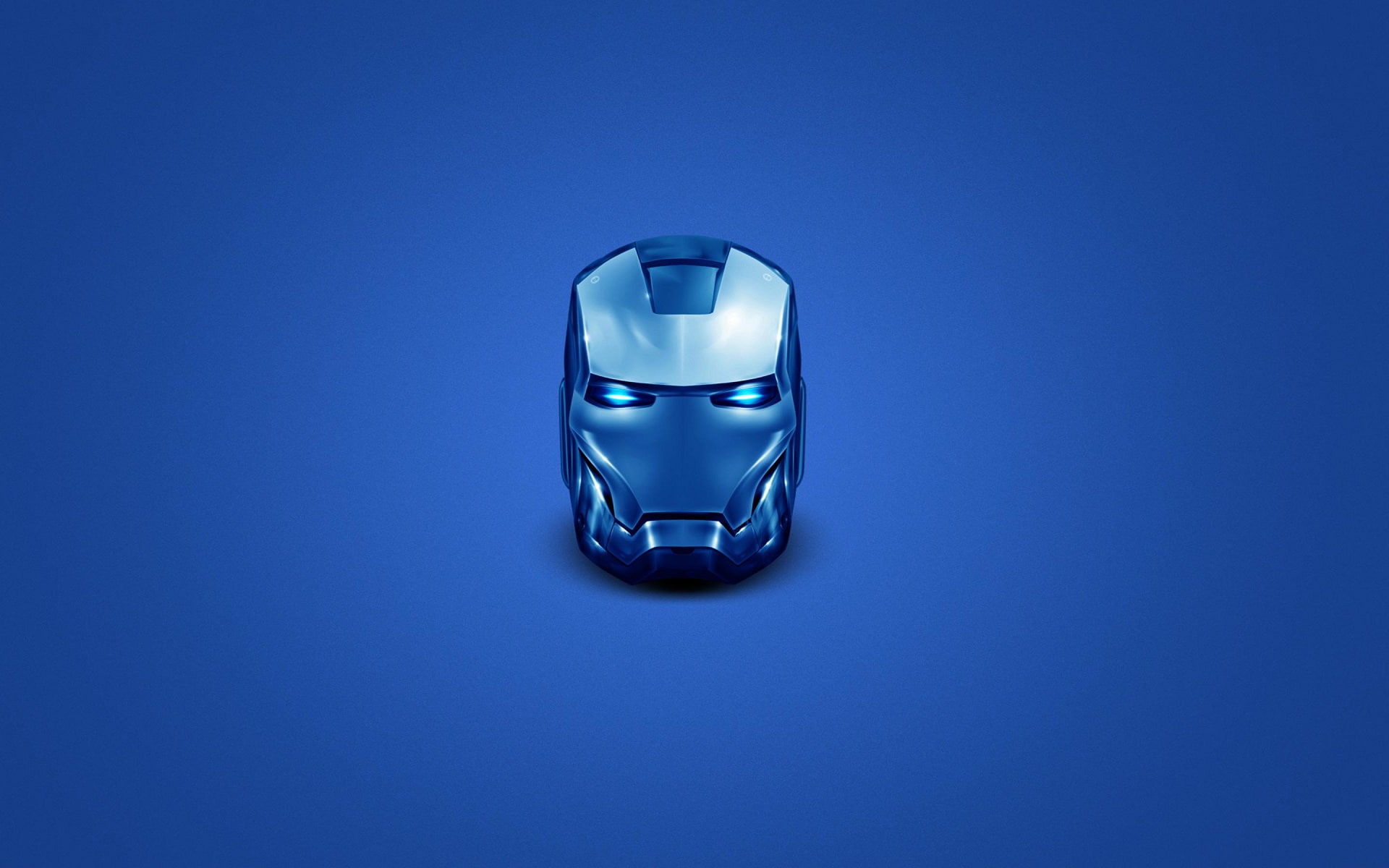 Iron Man head helmet superhero blue simple background 2k