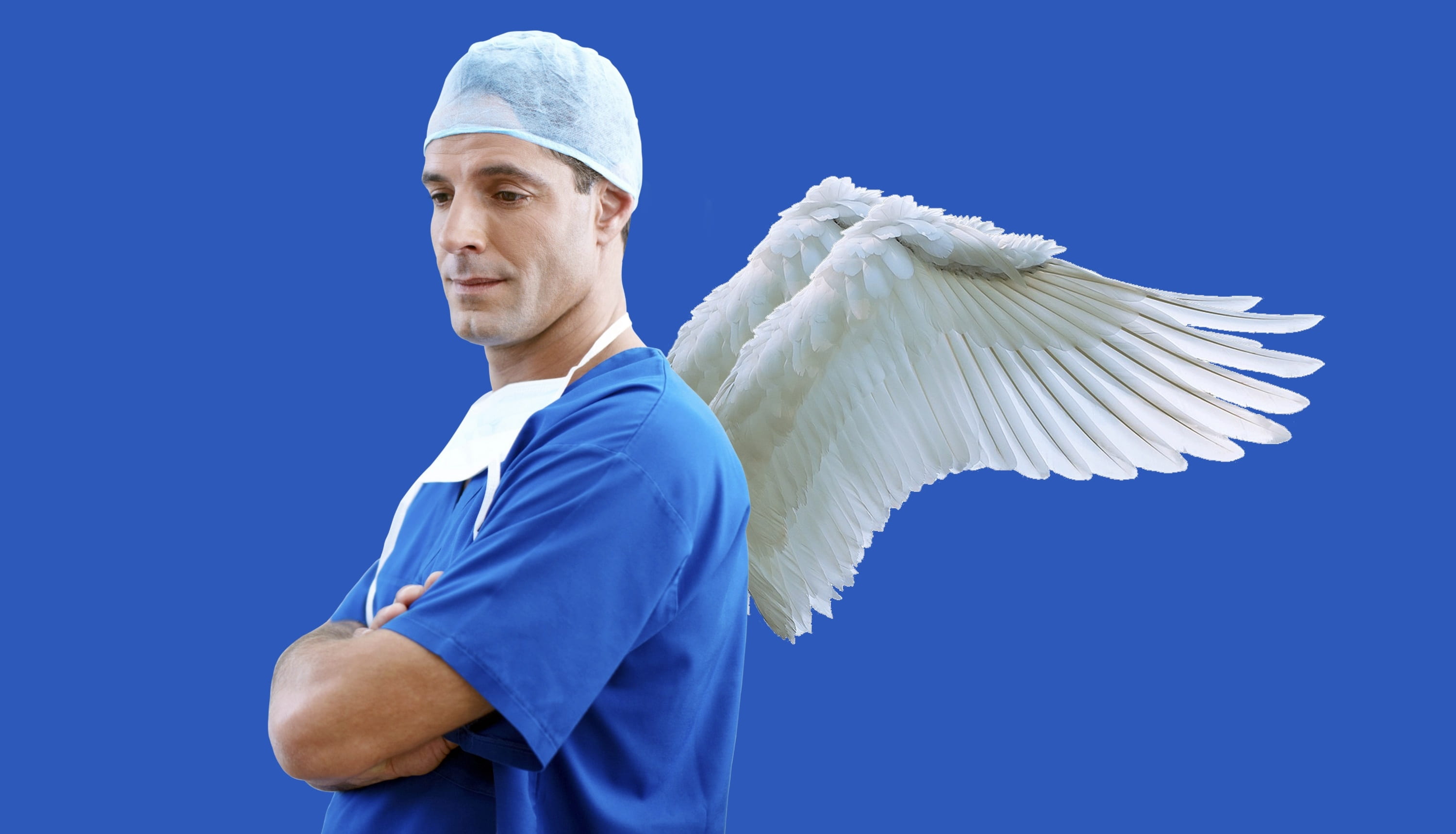 man with arms crossed and wings at the back doctor physician 2k