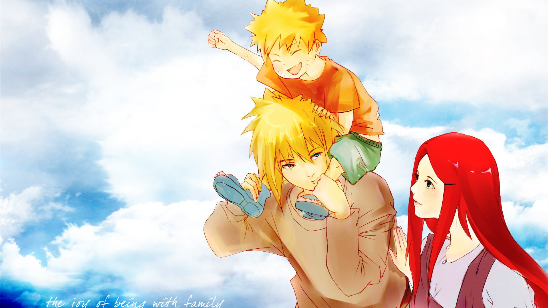 Naruto with Minato and Kushina wallpaper the sky love family 2k