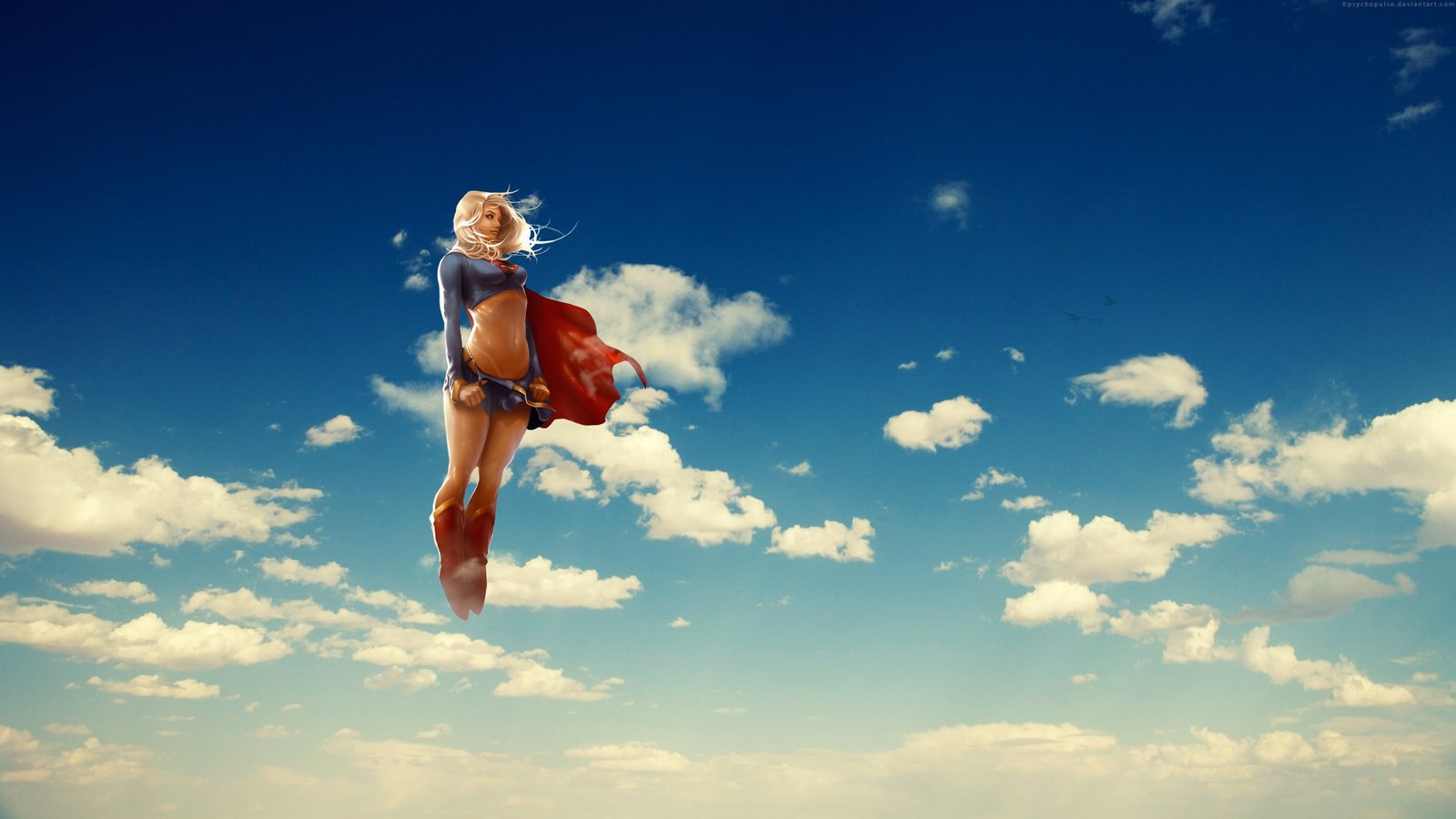 Supergirl wallpaper red haired woman anime illustration sky 2k