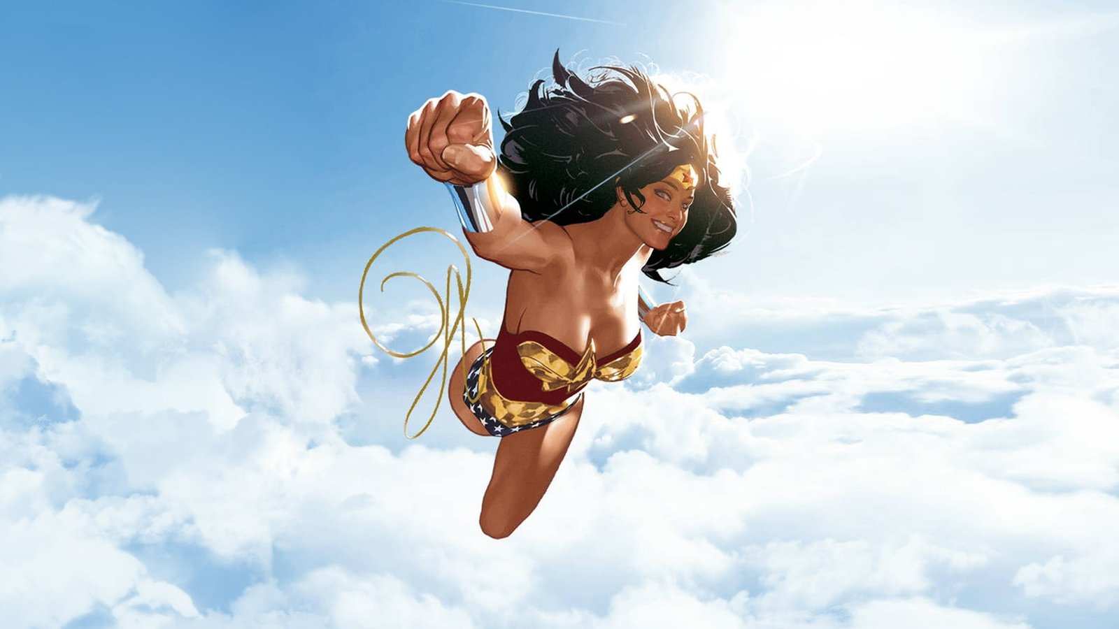 Wonder Woman illustration digital art superhero clouds DC Comics 2k