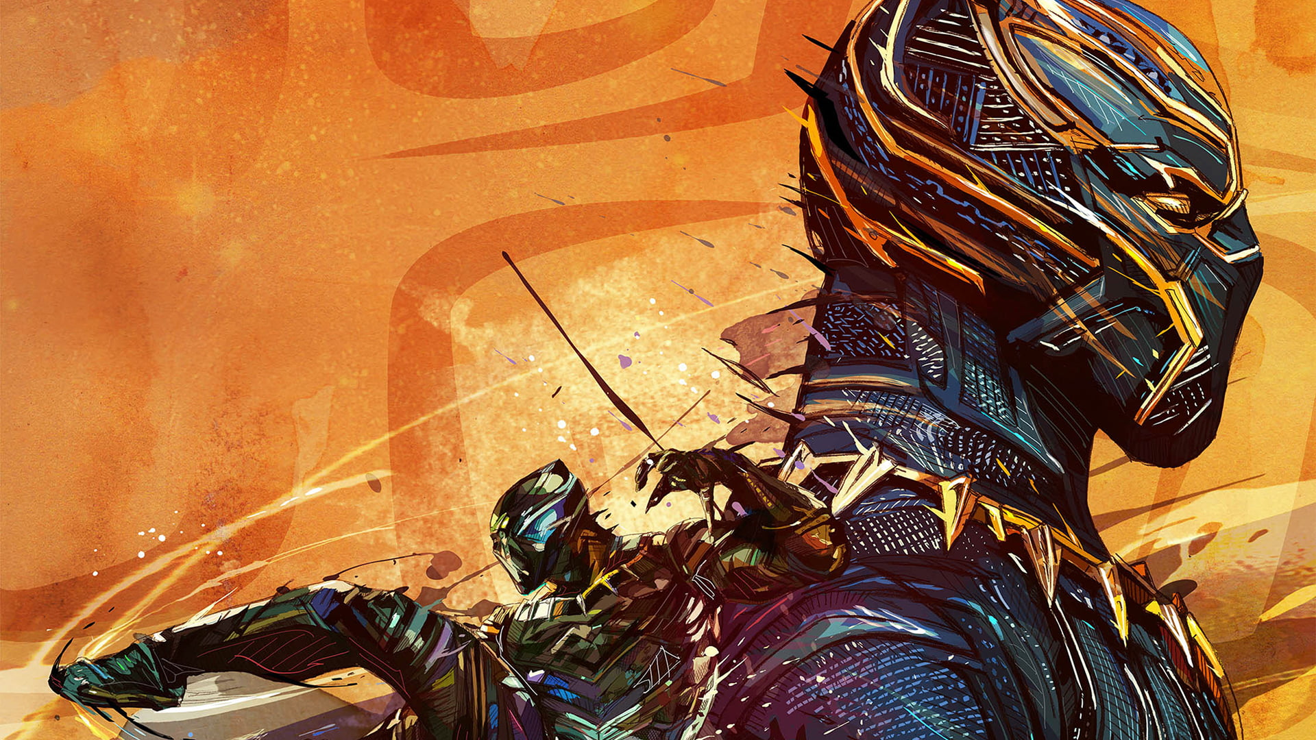 Black Panther illustration digital art Yann Dalon high angle view 2k